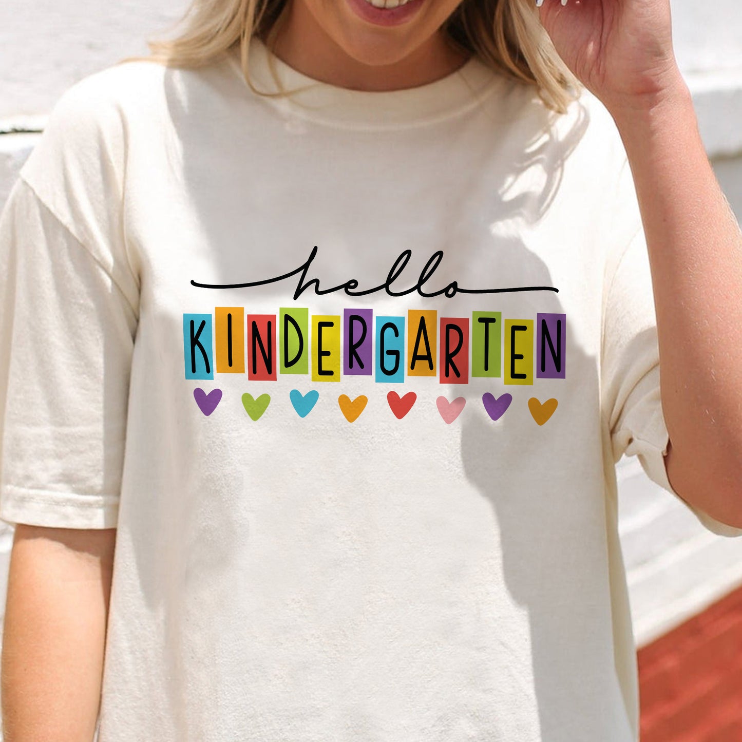 Hello Kindergarten Shirt – Back to School Gift Tee – Natural – Up To 5XL