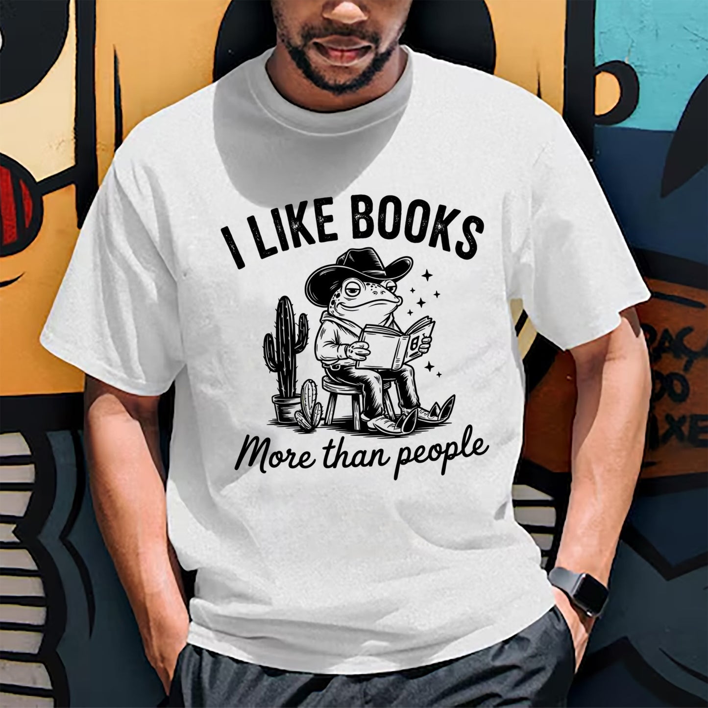 Book Lover Tee – I Like Books More Than People Funny Frog Shirt – White – Up To 5XL