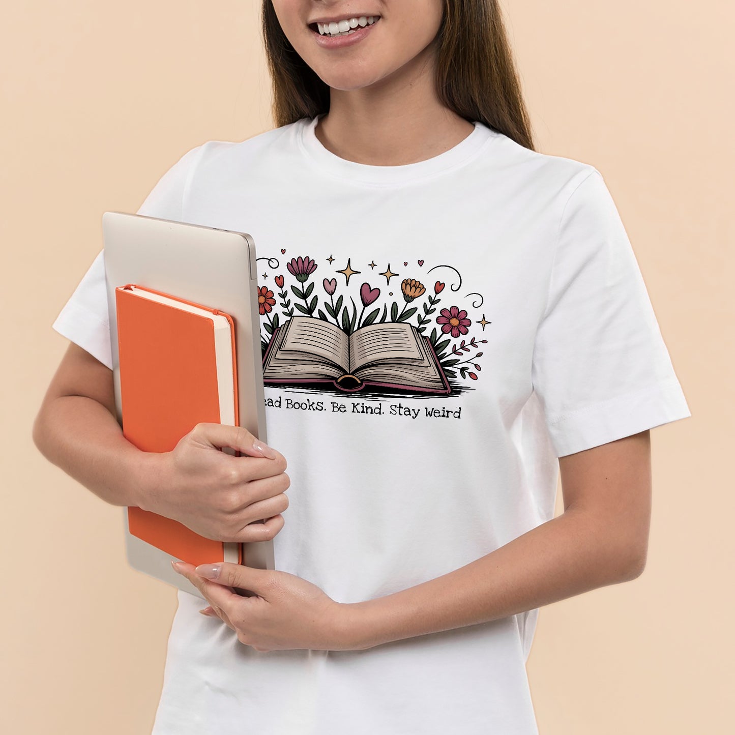 Book Lover Shirt – Read Books. Be Kind. Stay Weird Floral Book Tee – Bookish Aesthetic – White – Up To 5XL