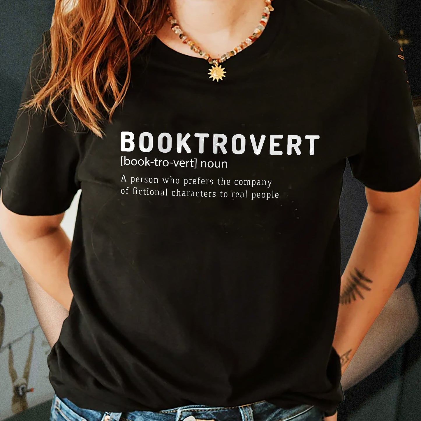 Book Lover Shirt – Booktrovert Noun Funny Definition Tee – Black – Up To 5XL