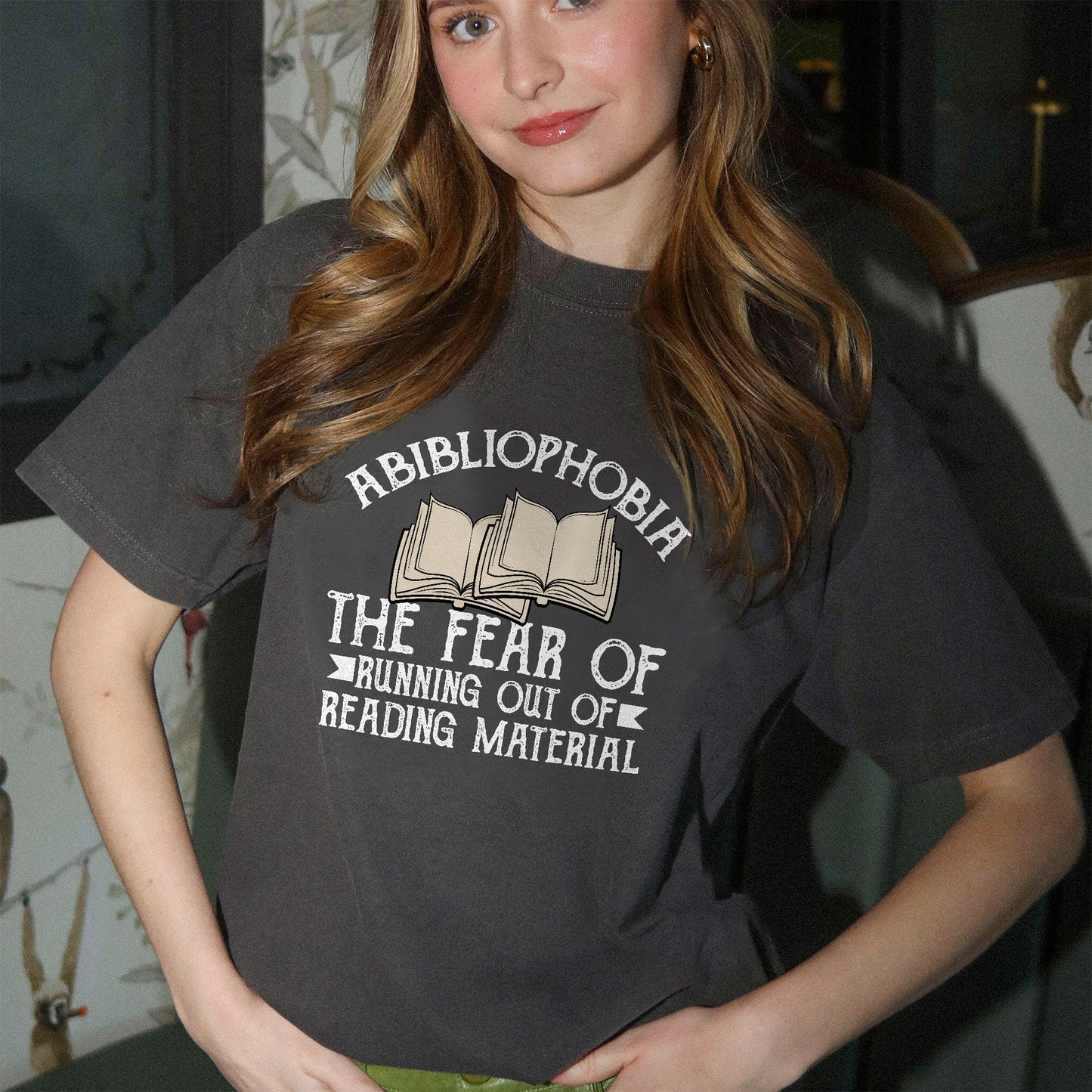 Book Lover Tee – Abibliophobia Fear Of Running Out Of Books Read Funny Shirt – Black – Up To 5XL