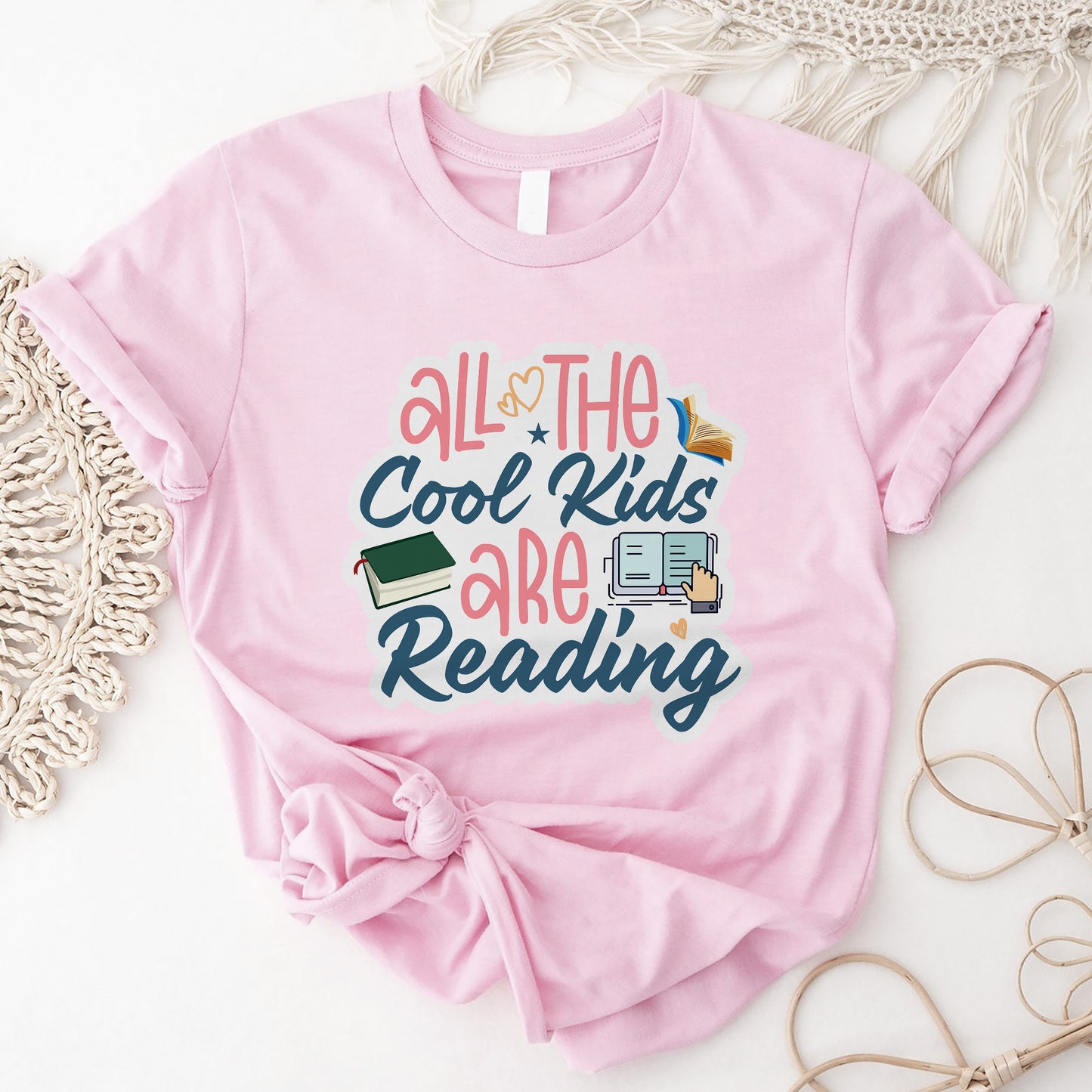 Funny Book Nerd Tee – All The Cool Kids Are Reading Shirt – Pink – Up To 5XL