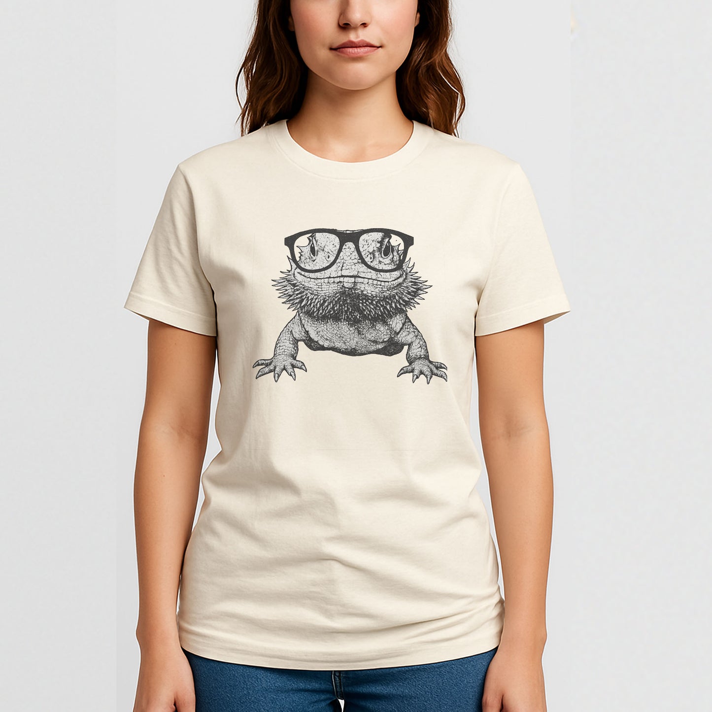 Bearded Dragon T-Shirt With Glasses – Funny Reptile Tee For Lizard Lovers - Natural - Up To 5XL