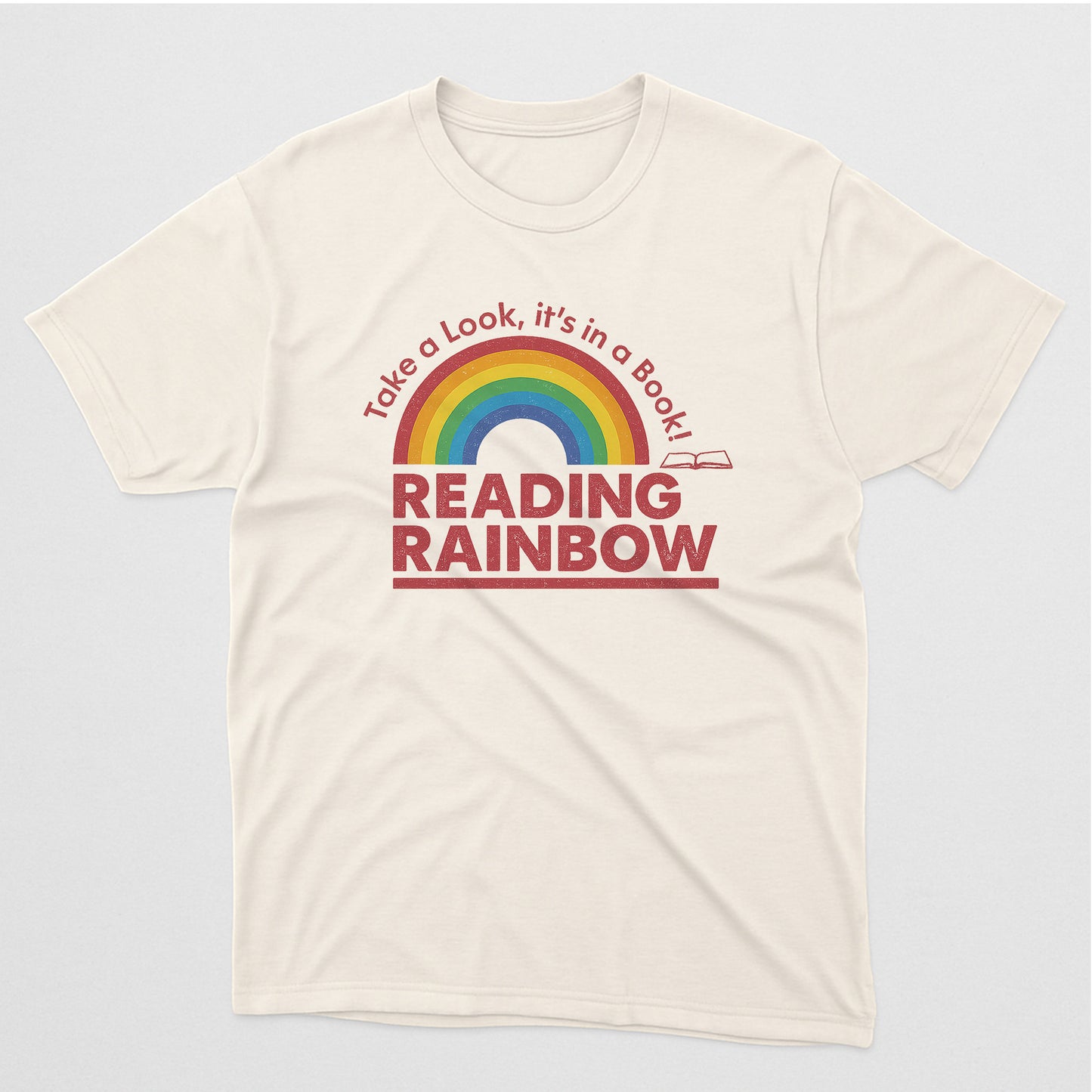 Reading Rainbow T-Shirt – Vintage Book Lover Tee – Natural - Up To 5XL