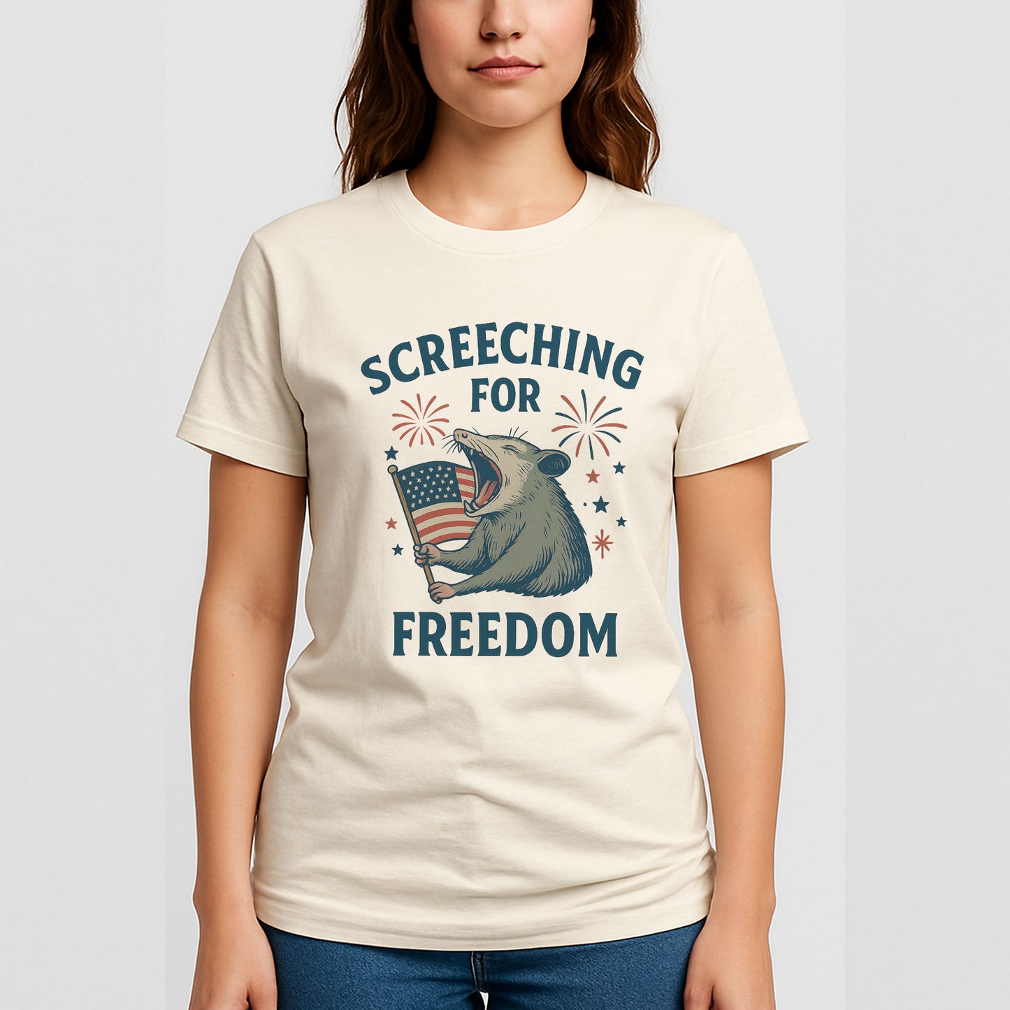 Screeching for Freedom Shirt – Funny Possum 4th of July Meme Shirt – Natural Tee - Up To 5X