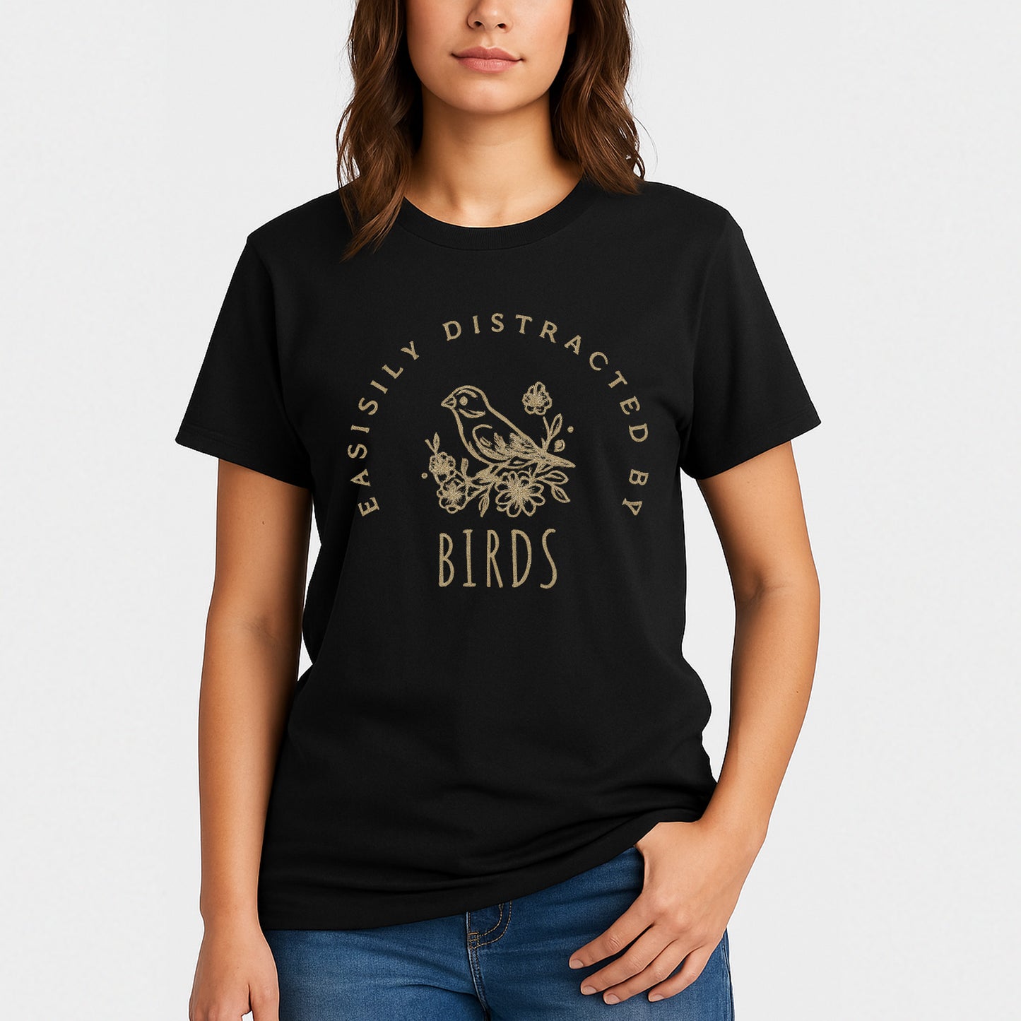 Easily Distracted By Birds T-Shirt – Vintage Birdwatching Shirt For Bird Lovers - Black - Up To 5XL