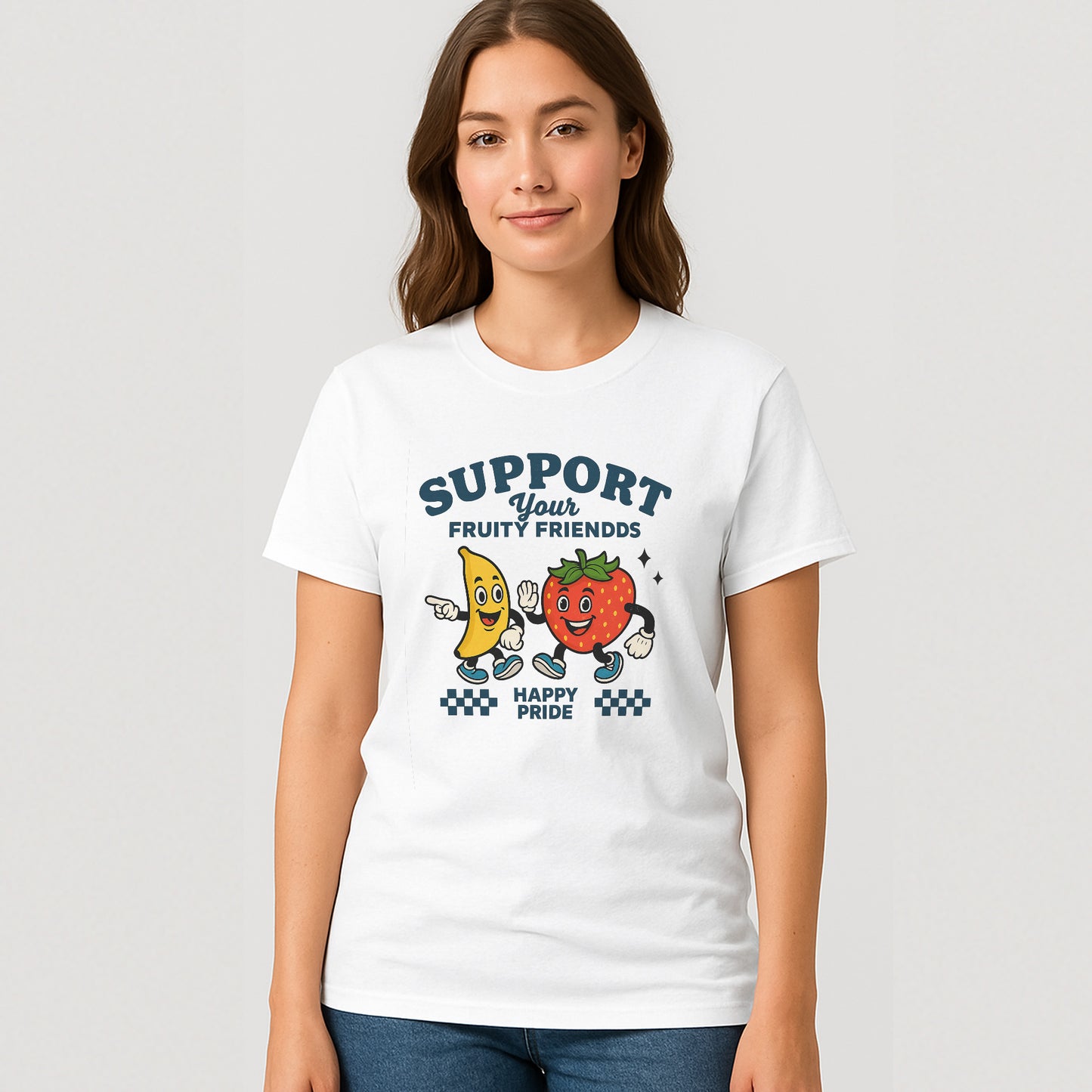 Support Your Fruity Friends Strawberry T-Shirt – Funny LGBTQ Pride Month Shirt – White - Up To 5XL