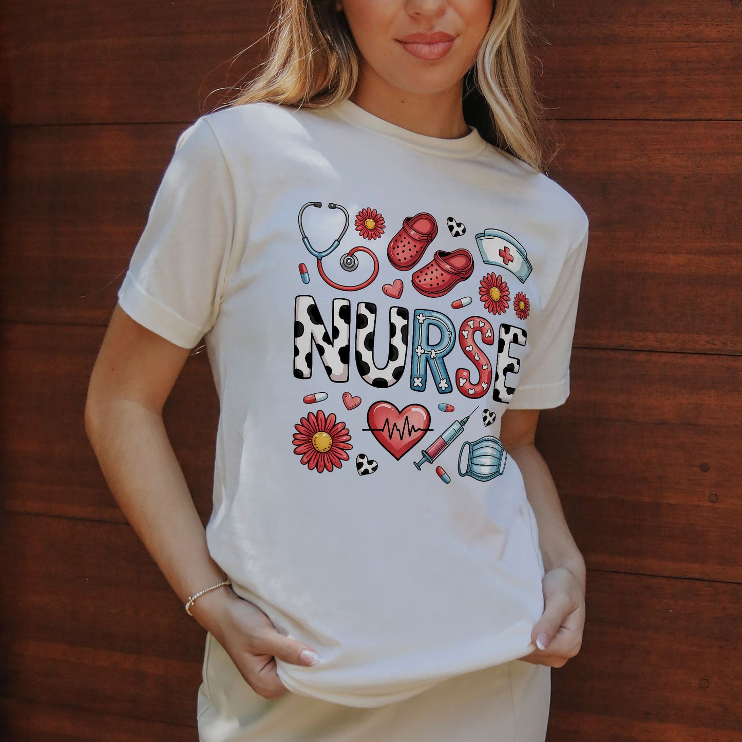 Cute Icon Nurse Shirt – Nursing Graphic Tee Gift For Nursing - Natural - Up To 5XL