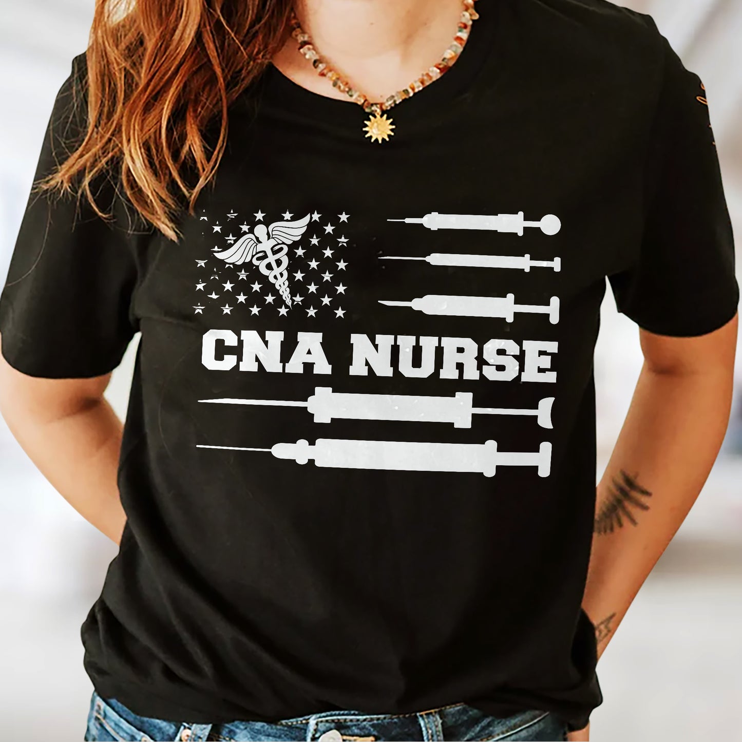 American Flag Certified Nursing T-Shirt - Funny Tees For CNA Nurse - Black - Up To 5XL