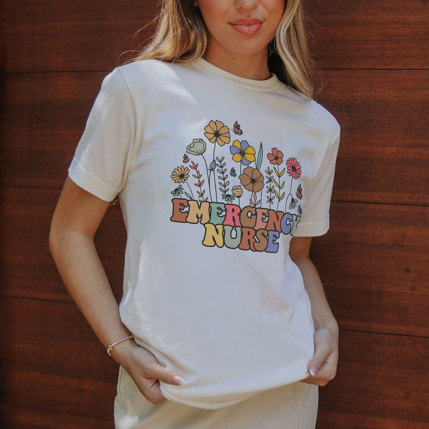 Funny Shirt For ER Nurse - Vintage Floral Emergency Nurse Tee - Natural- Up To 5XL