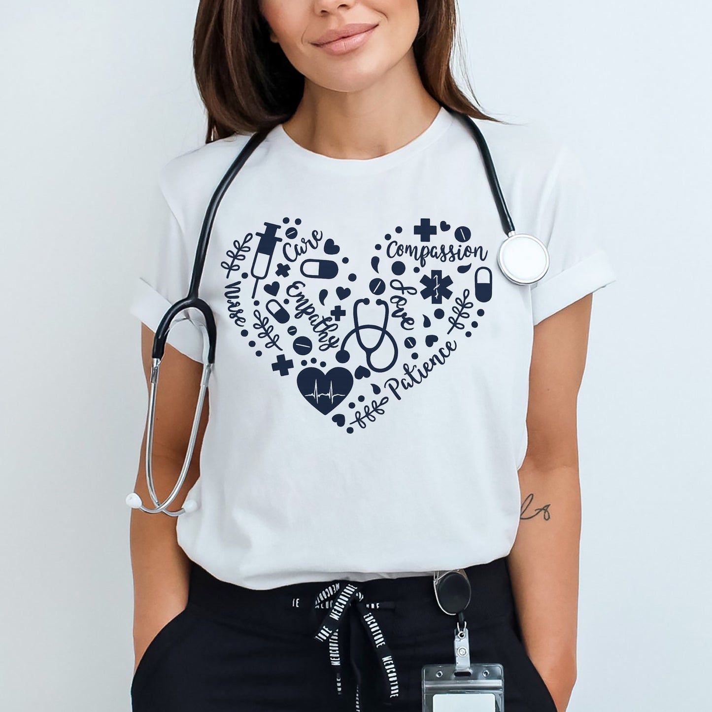 Nurse Heart – Caring, Empathy, Love, Compassion, Patience T-Shirt - Gift Tees for Nurse - White- Up To 5XL