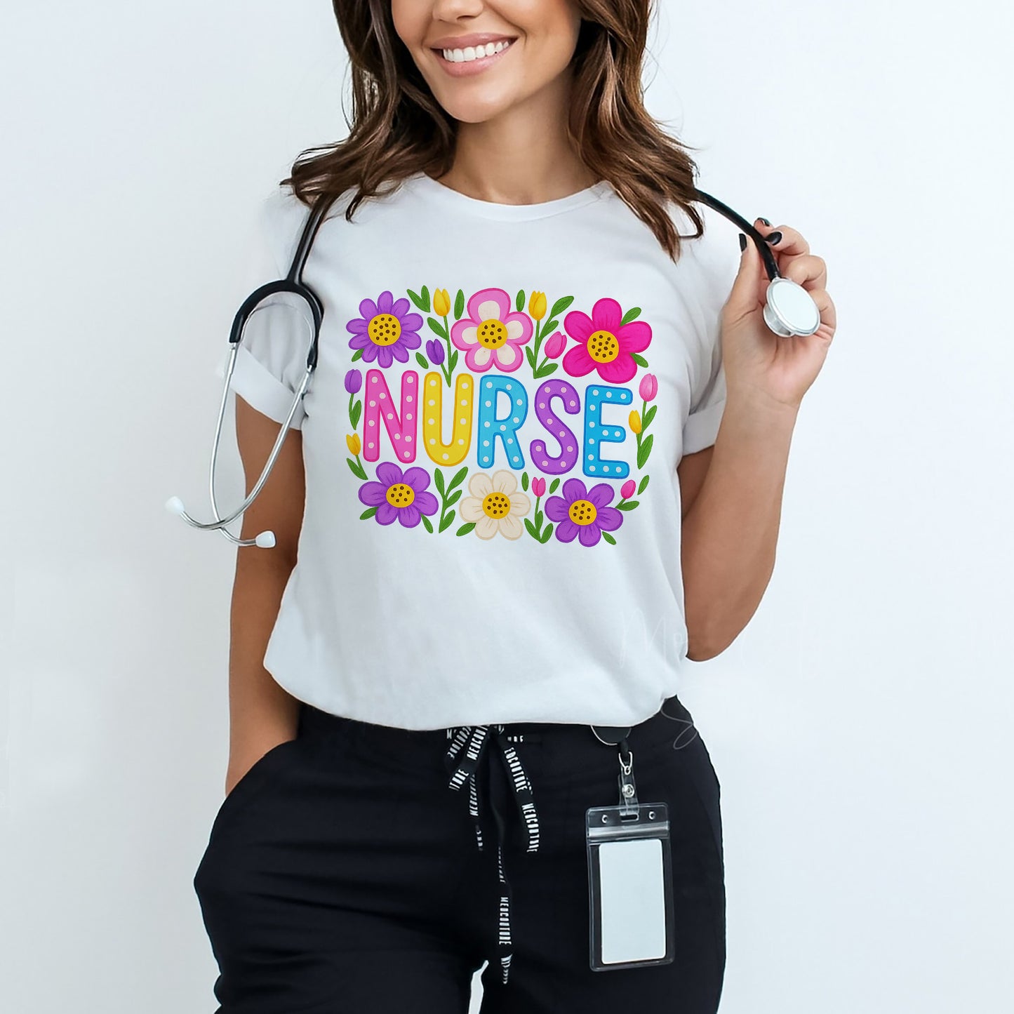 Floral Nurse T-Shirt - Gift Tees For Nurse- White- Up To 5XL