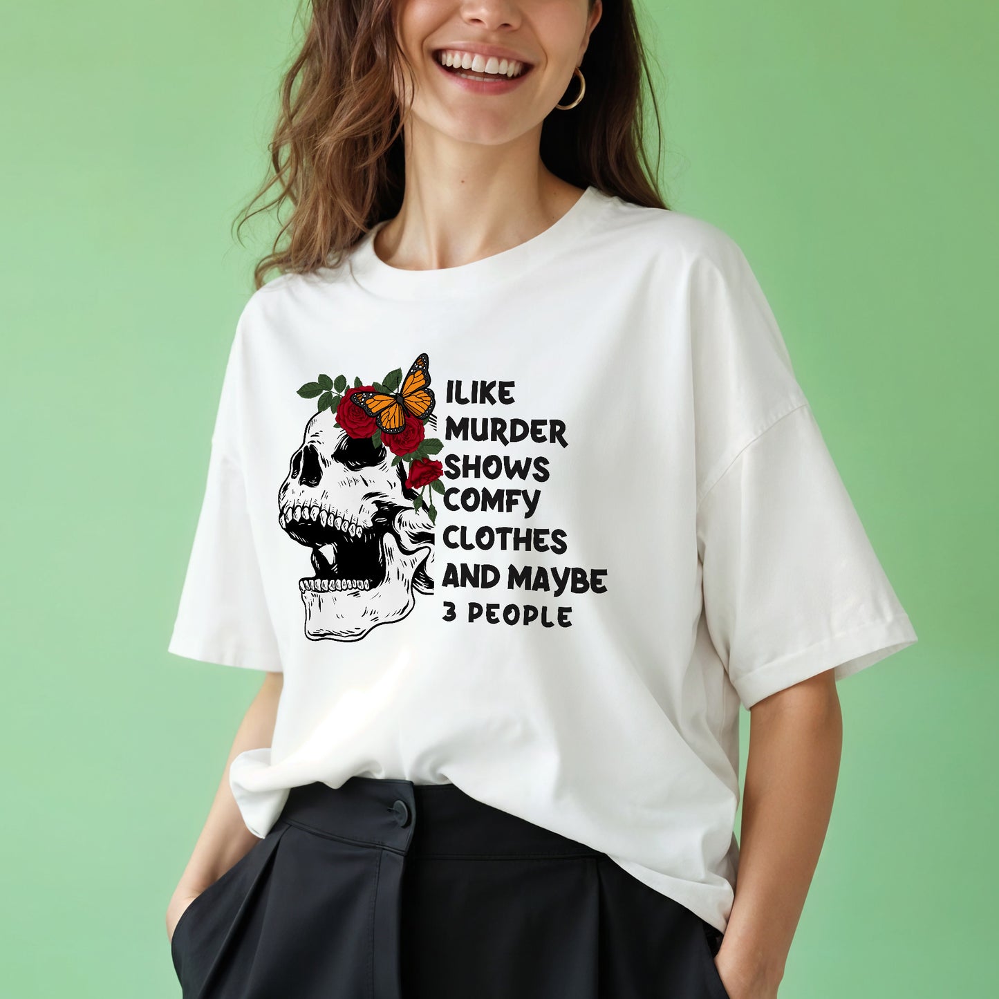 Inappropriate Funny Shirt – I Like Murder Shows and Maybe 3 People Tee – Dark Humor Shirt for Women - White - Up To 5XL