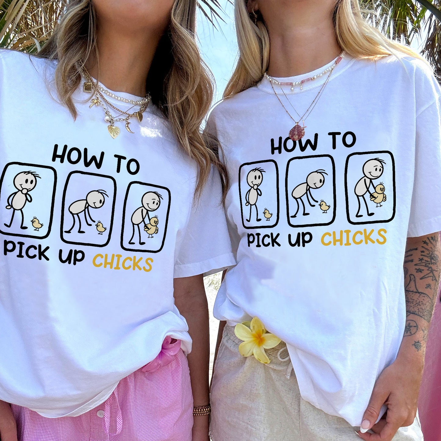 Funny Stick Figure Humor Tee - How to Pick Up Chicks Shirt - White - Up To 5XL