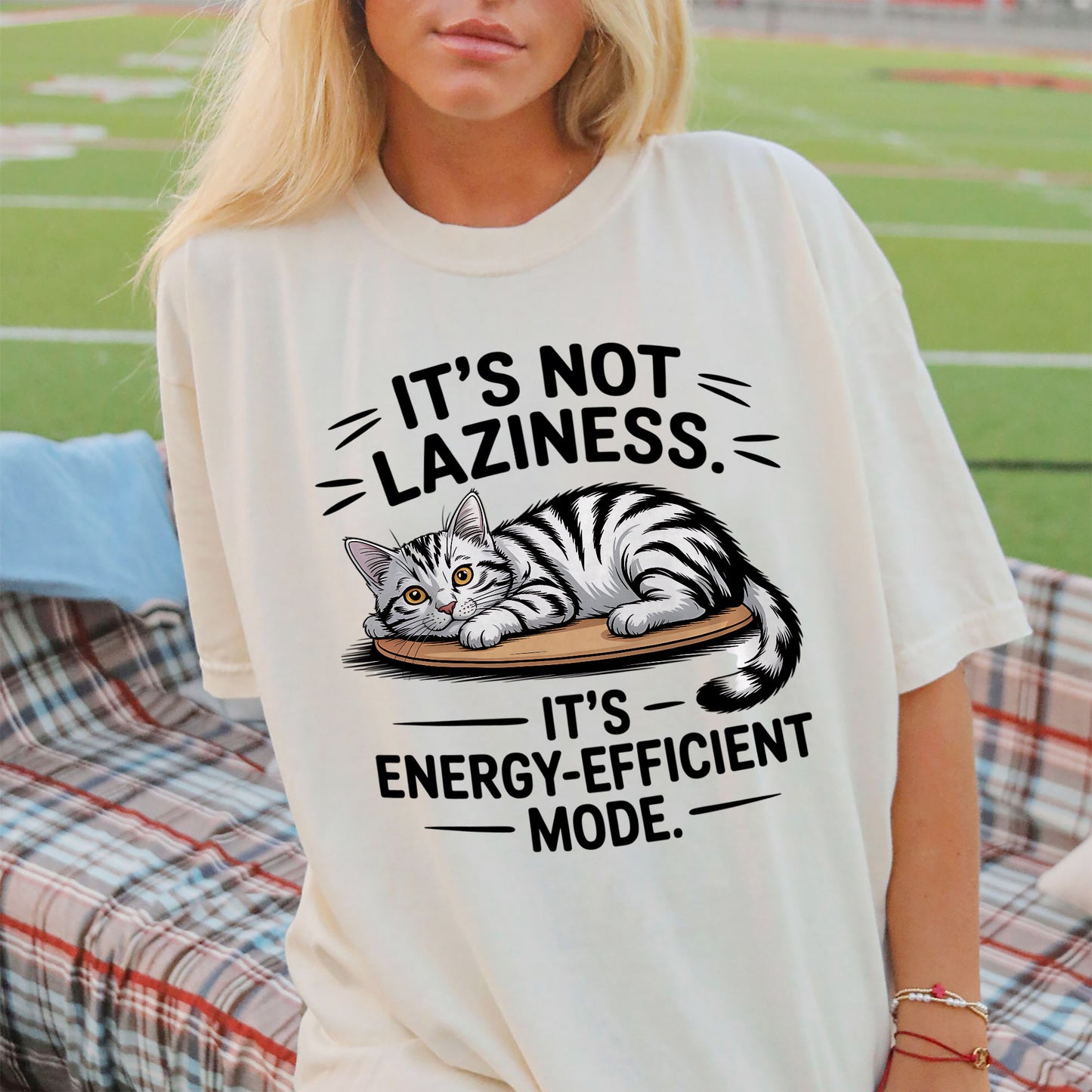 Funny Cat Shirt – It's Not Laziness It's Energy Efficient Mode – Lazy Humor T-Shirt for Women - Natural - Up To 5XL