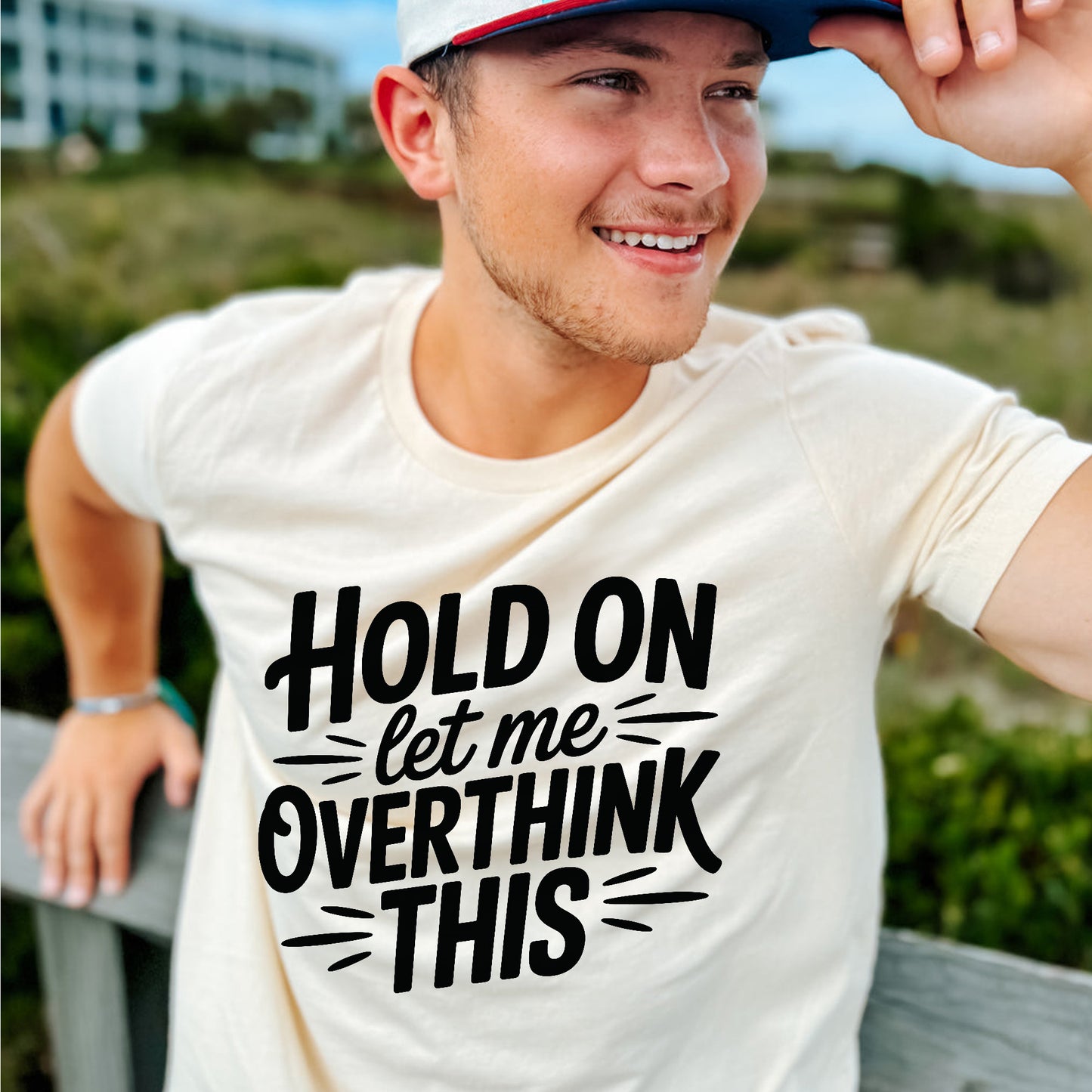 Funny Anxiety Shirt – Hold On Let Me Overthink This – Humor Meme Tee – Natural – Up To 5XL