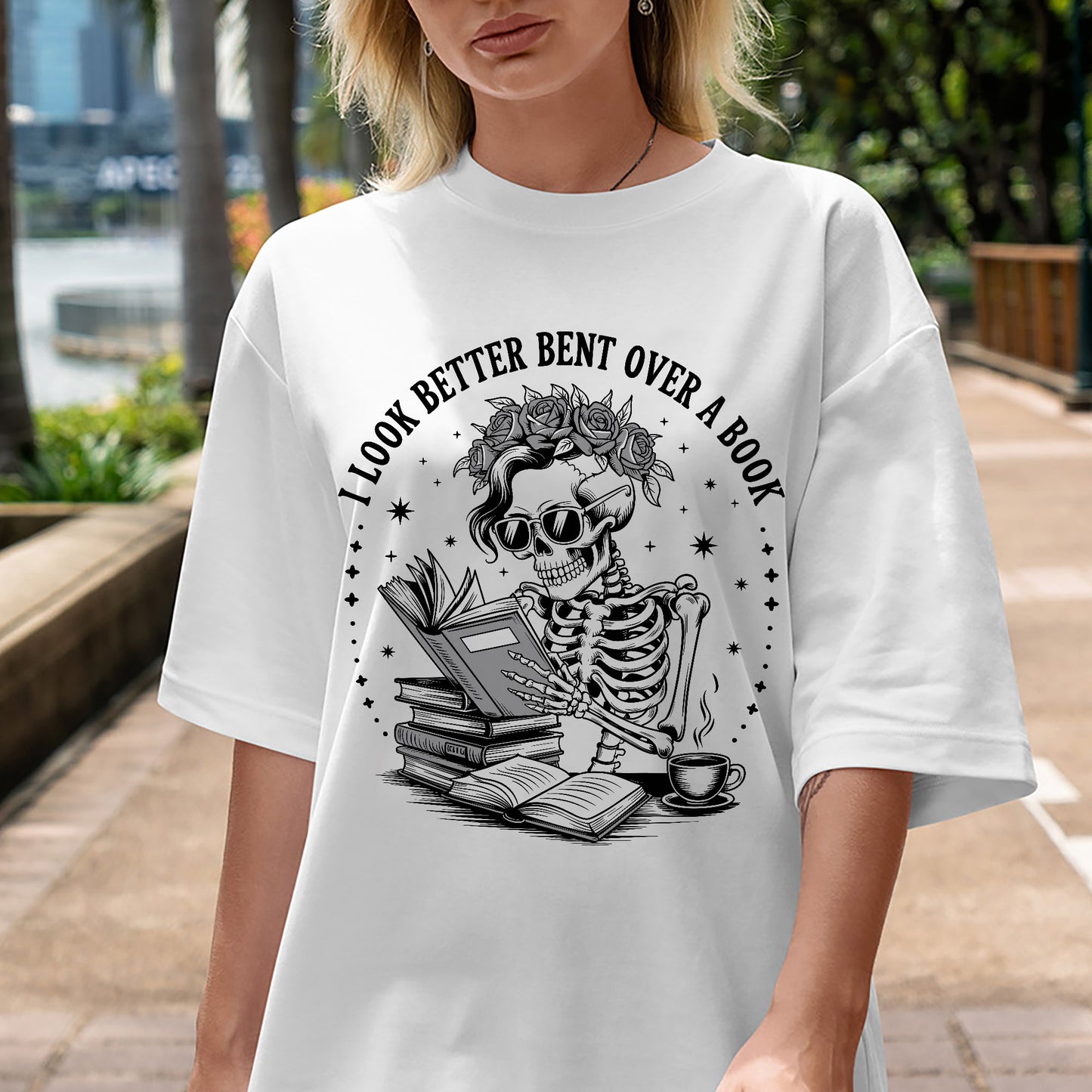 Funny Book Lover Shirt – I Look Better Bent Over a Book – Nerdy Reading Quote Tee – White – Up To 5XL