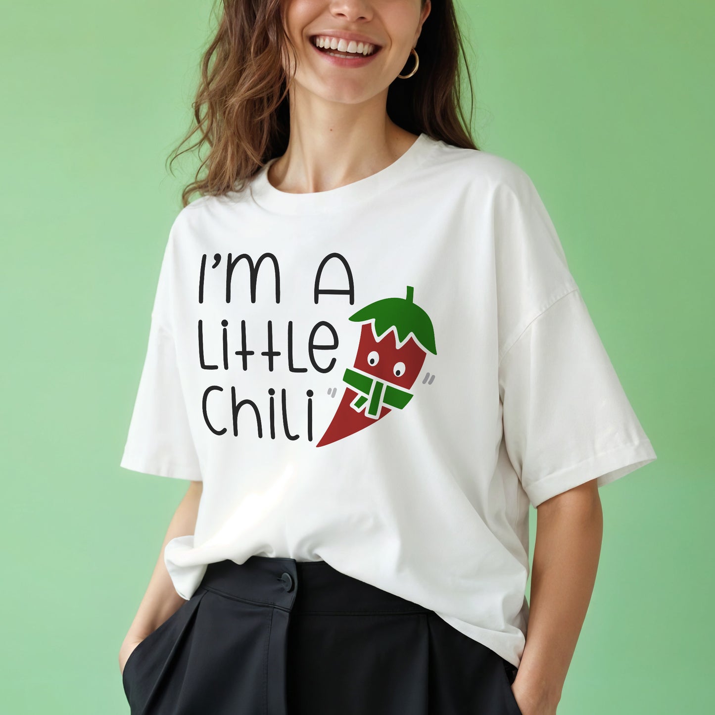 Cute Pun Shirt – I’m A Little Chili – Funny Food Wordplay Tee – White – Up To 5XL