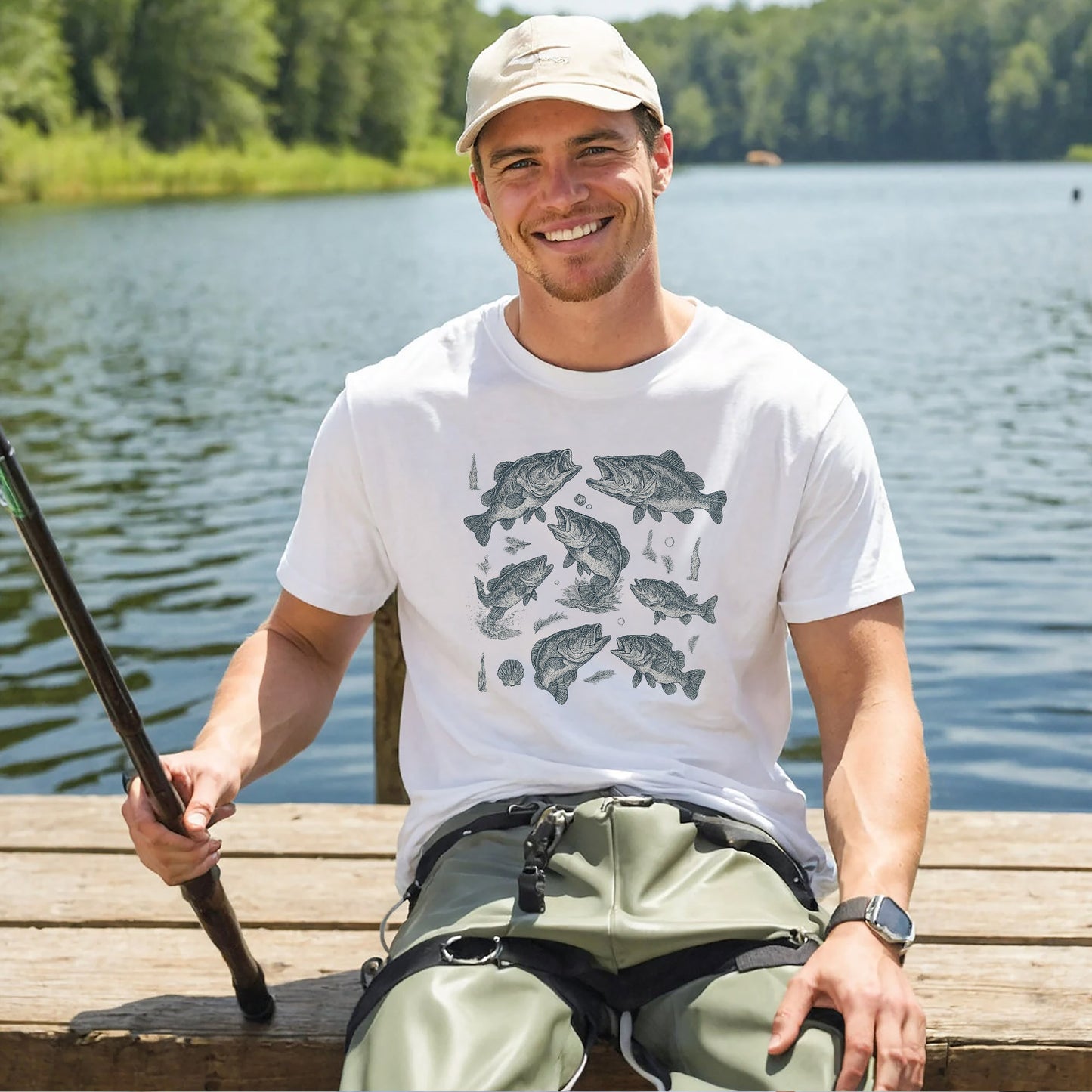 Fishing Shirt – Fish Species Chart Graphic Tee – Educational Angler T-Shirt – White– Up To 5XL