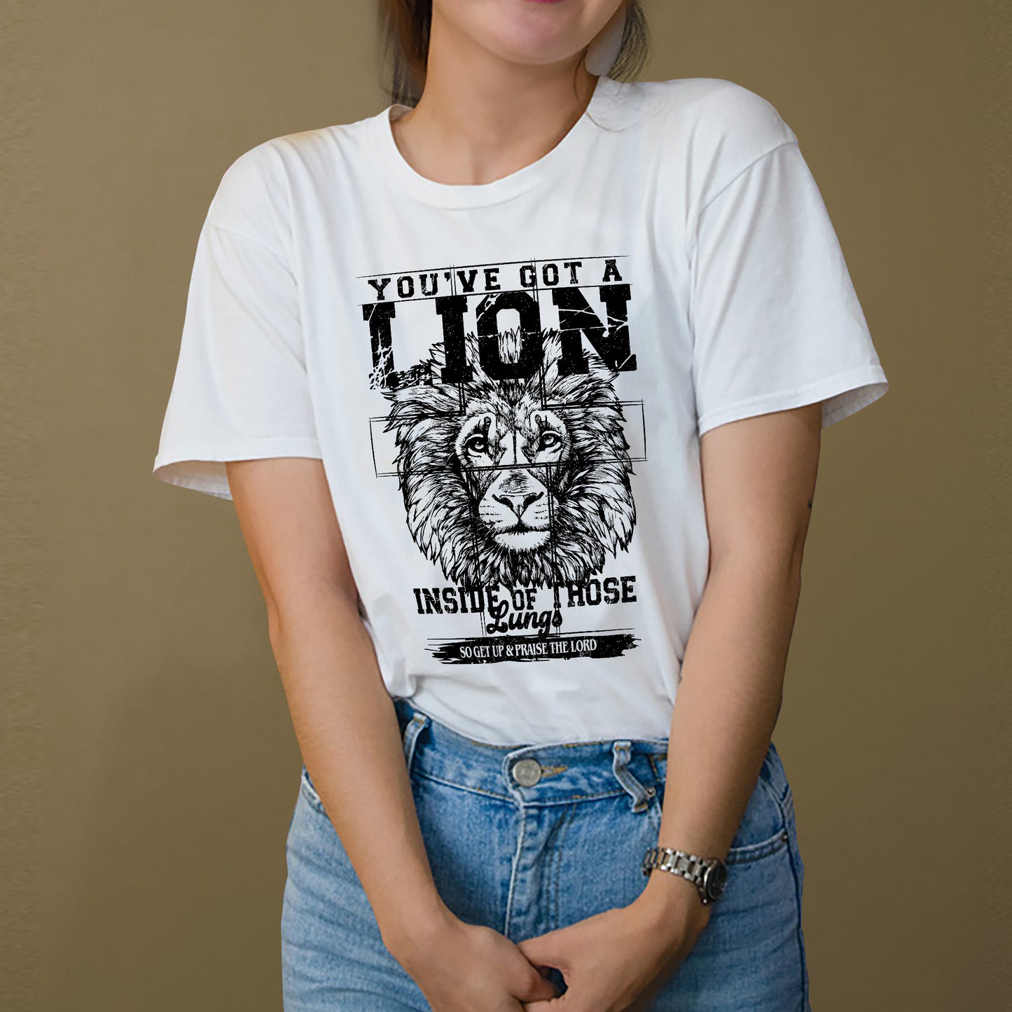 Christian Worship Shirt – You’ve Got a Lion Inside of Those Lungs – Praise the Lord Faith Tee – White – Up To 5XL