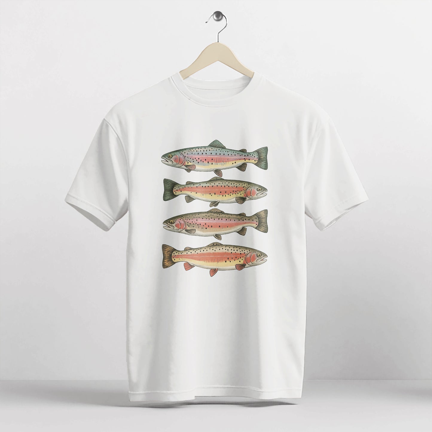 Outdoor Trout Fishing Shirt – Freshwater Angler Graphic Shirt – White – Up To 5XL