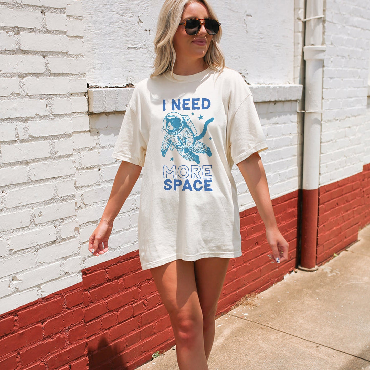 Funny Cat Shirt – I Need More Space – Sarcastic Introvert Meme Tee – Natural – Up To 5XL