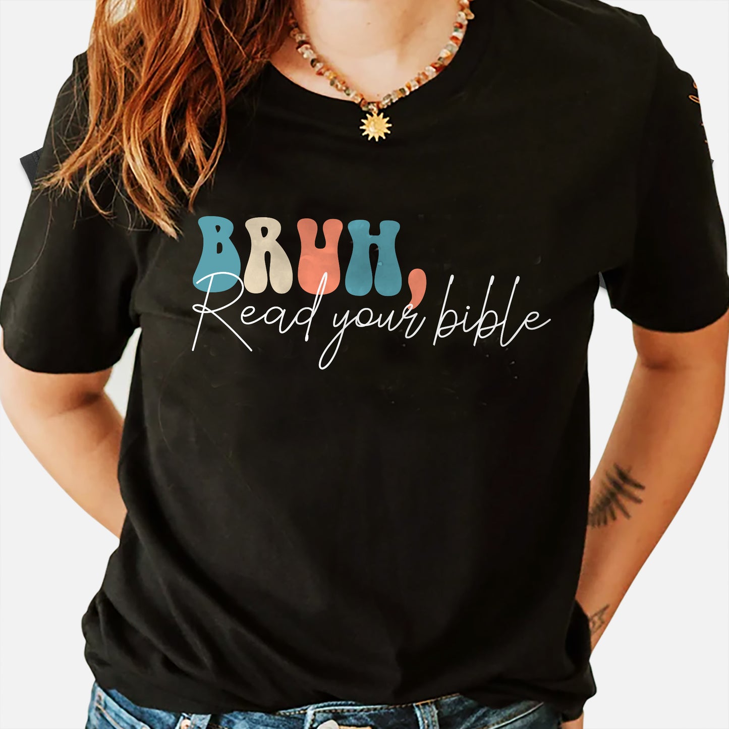 Funny Christian Shirt – Bruh Read Your Bible Tee – Faith Meme Tee – Black – Up To 5XL