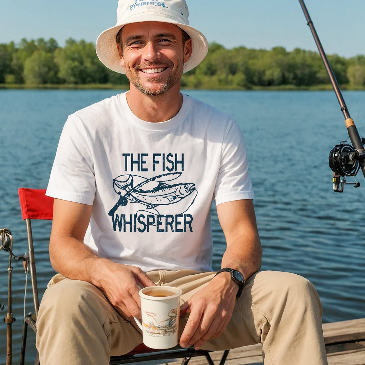 Funny Fisherman Shirt – The Fish Whisperer – Angler Humor Outdoor Tee – White – Up To 5XL