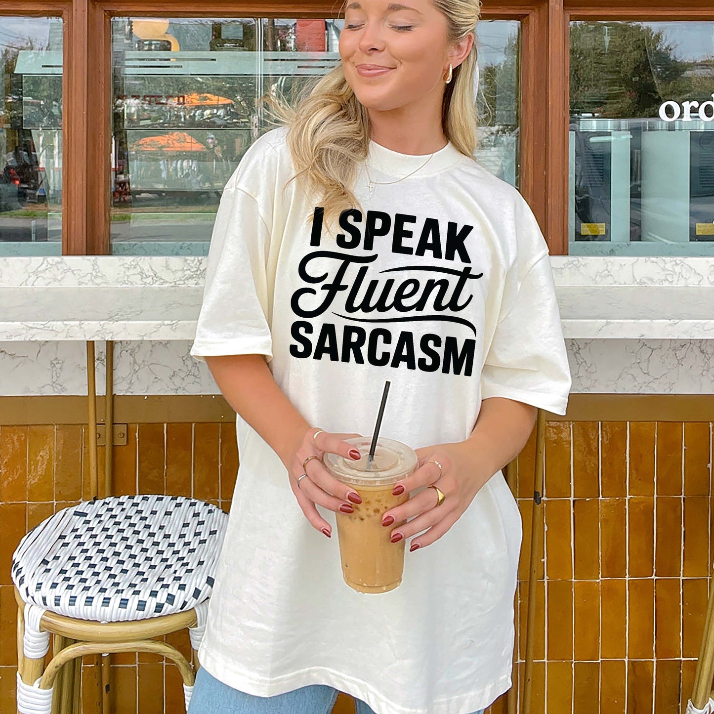 Inappropriate Sarcastic Shirt – I Speak Fluent Sarcasm Funny Tee for Women- Natural - Up To 5XL