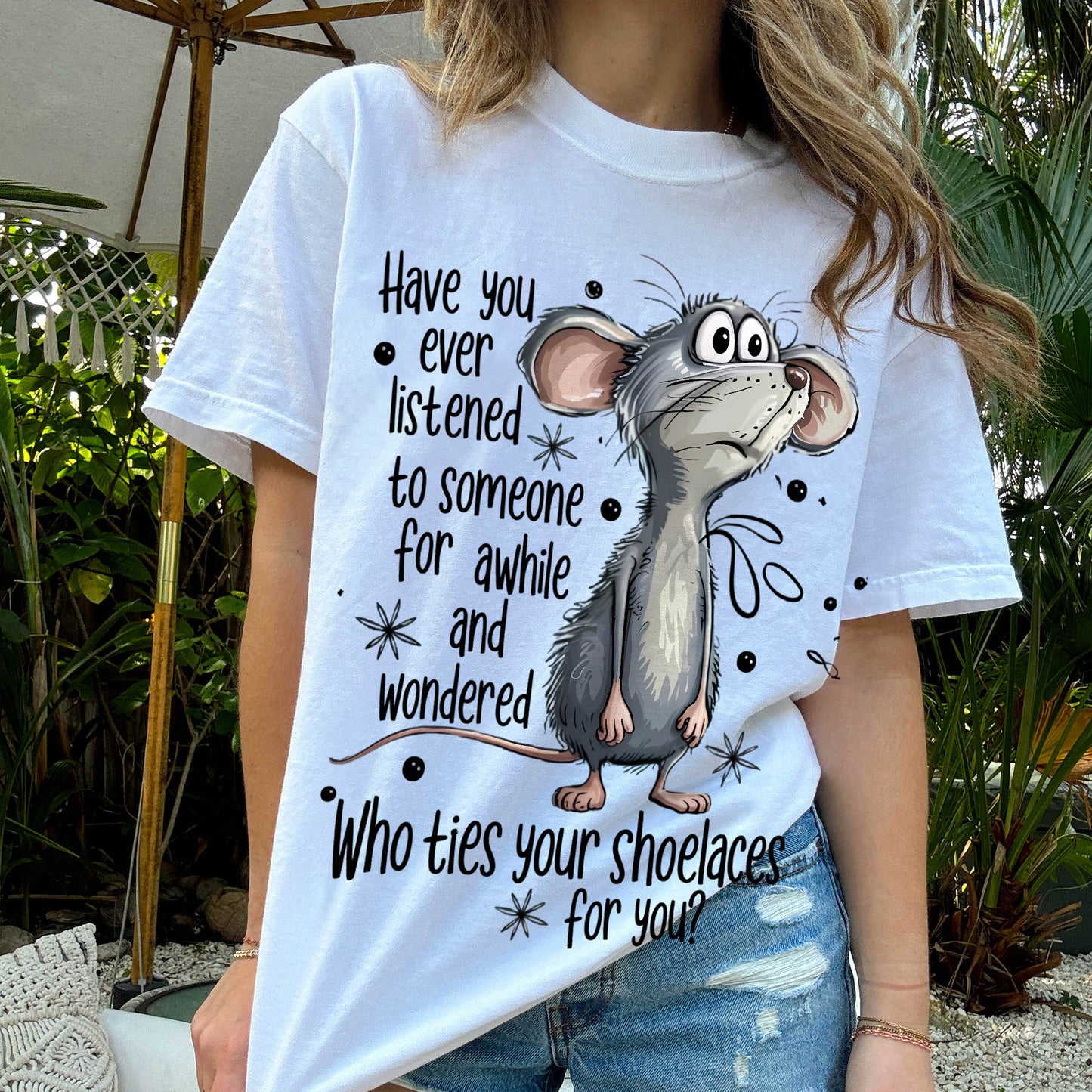 Funny Animal Shirt – Who Ties Your Shoelaces – Sarcastic Mouse Tee - White - Up To 5XL