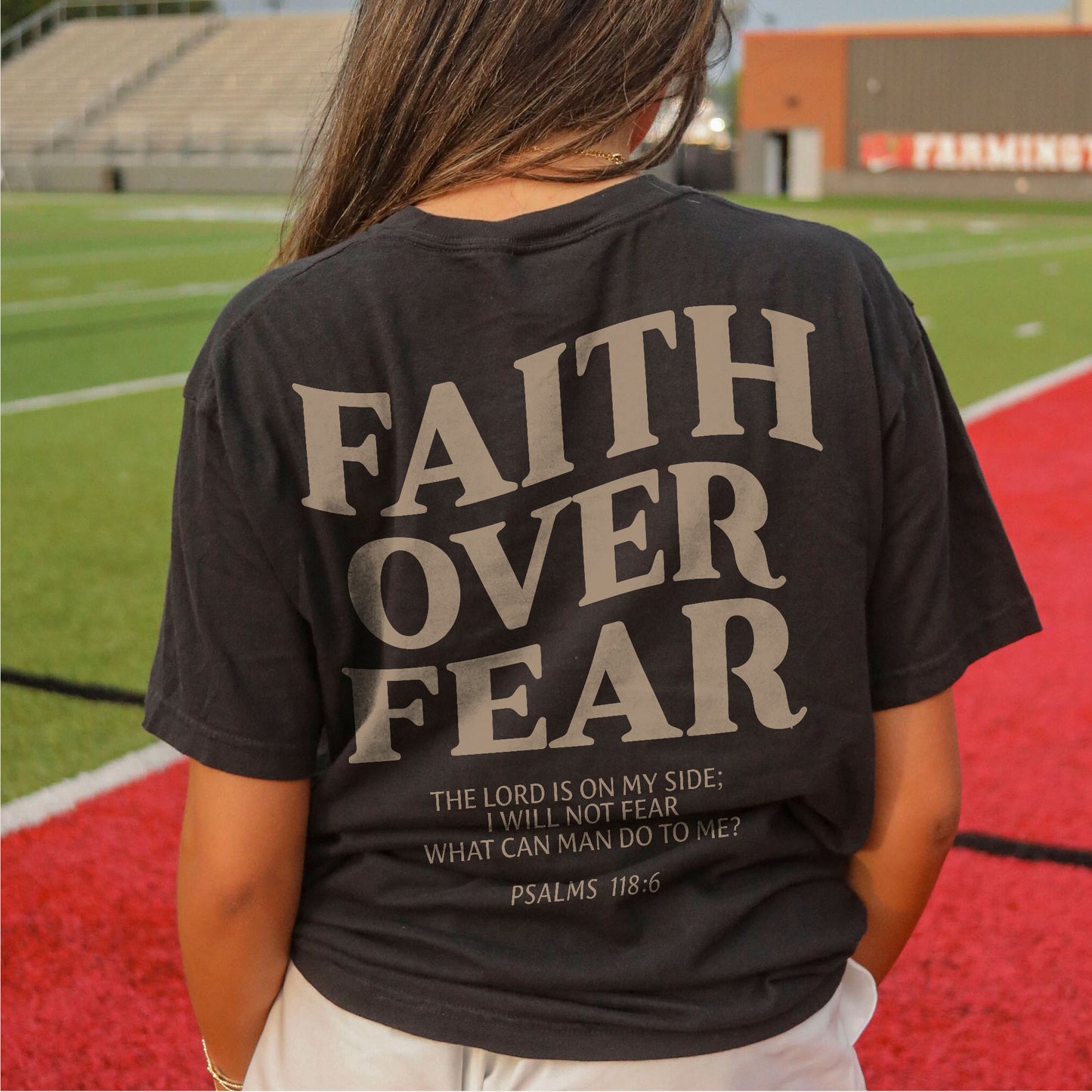 Inspirational Christian Shirt – Faith Over Fear Religious Tee – Black – Up To 5XL