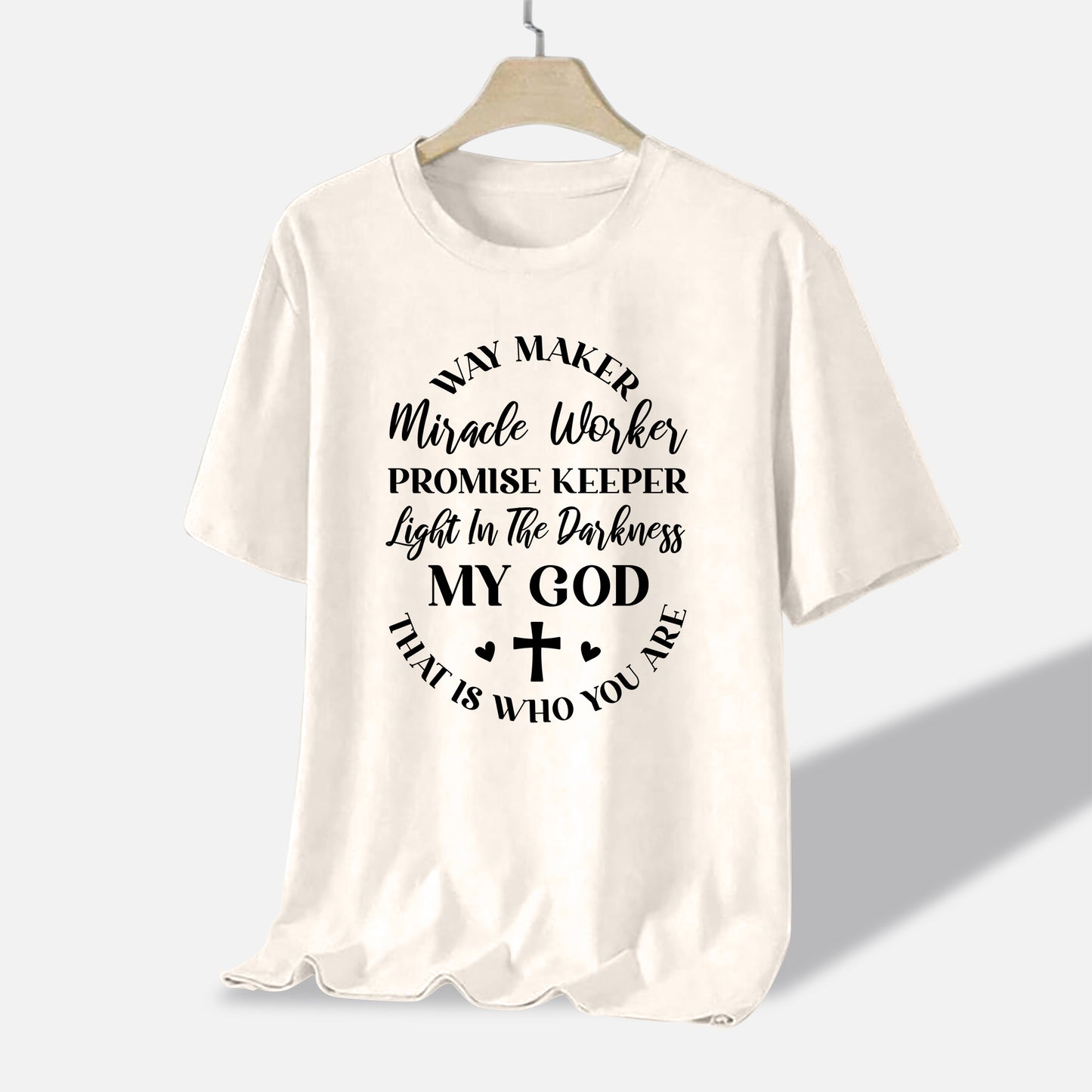 Worship Christian Shirt – Way Maker Miracle Worker – Faith Praise Lyrics Tee – Natural – Up To 5XL