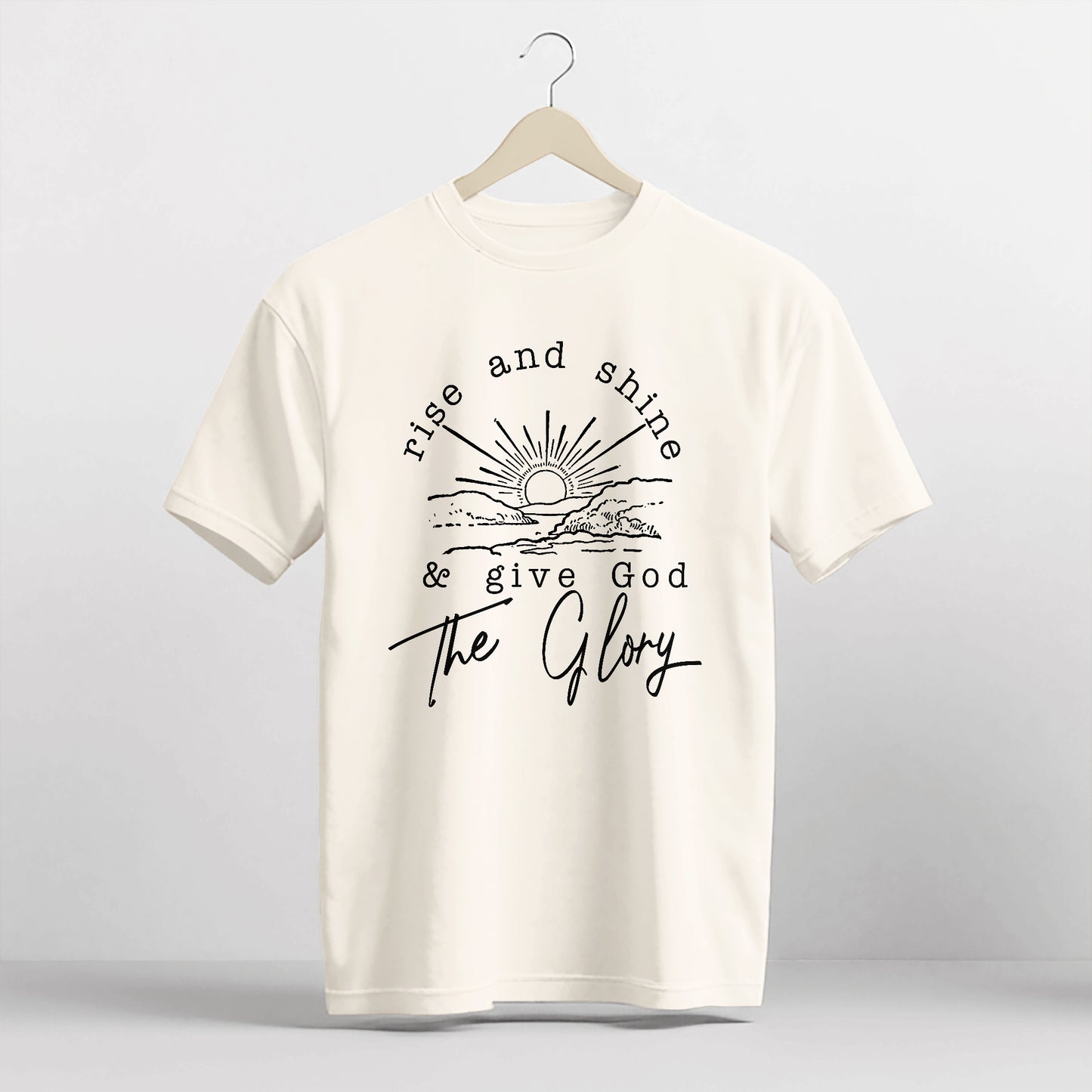 Christian Morning Shirt – Rise and Shine Give God the Glory – Faith-Based Worship Tee – Natural – Up To 5XL