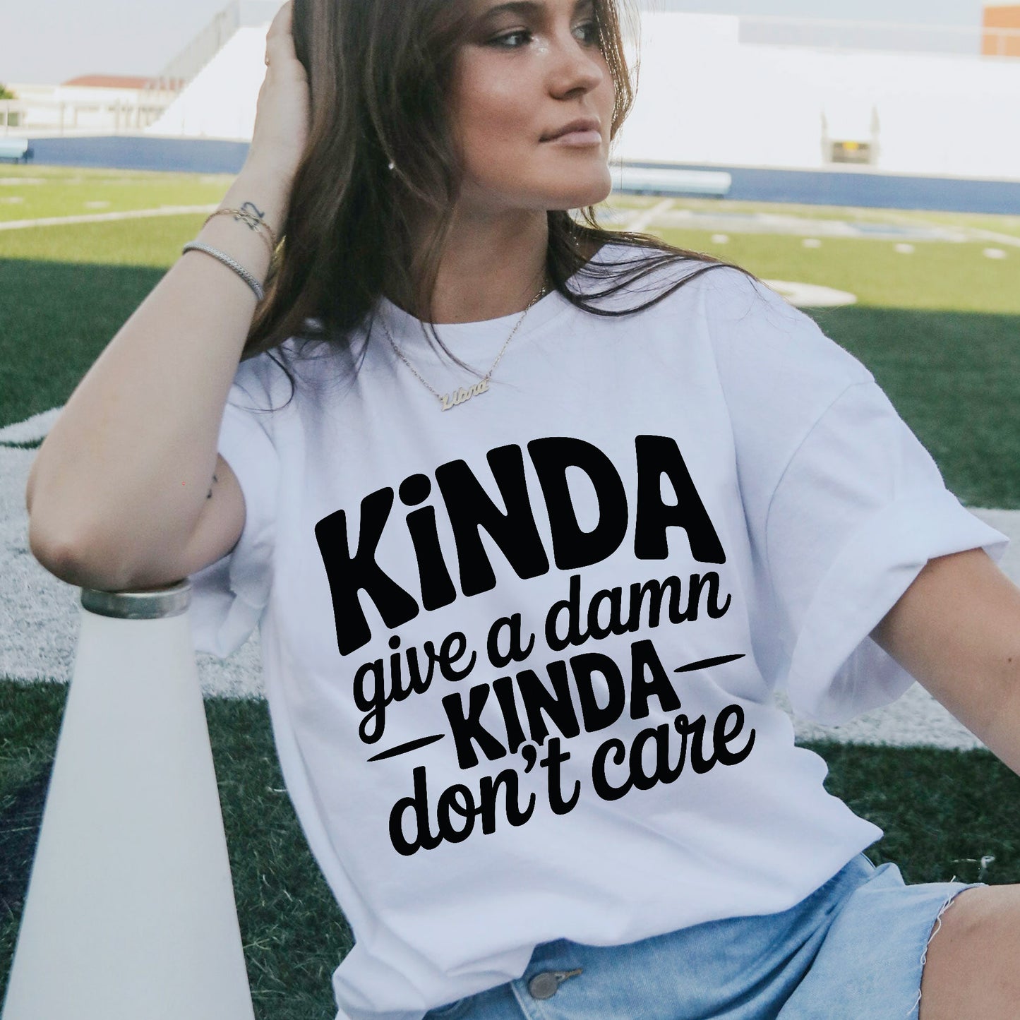 Inappropriate T-Shirt – Kinda Give a Damn Kinda Don’t Care – Sarcastic Shirt for Women - White - Up To 5XL