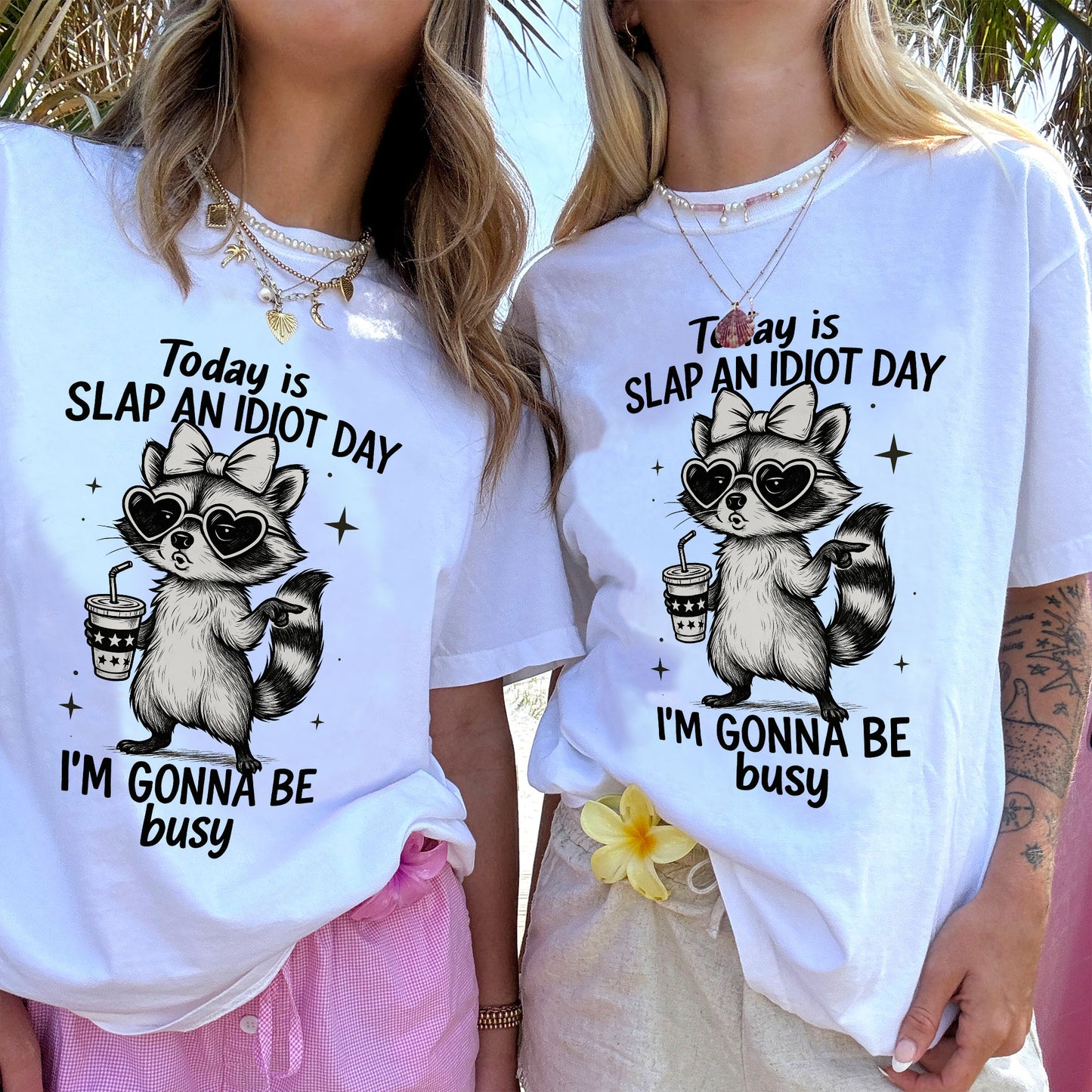 Funny Raccoon Shirt – Slap An Idiot Day Tee – Inappropriate Sarcastic Humor Shirt for Women - White - Up To 5XL