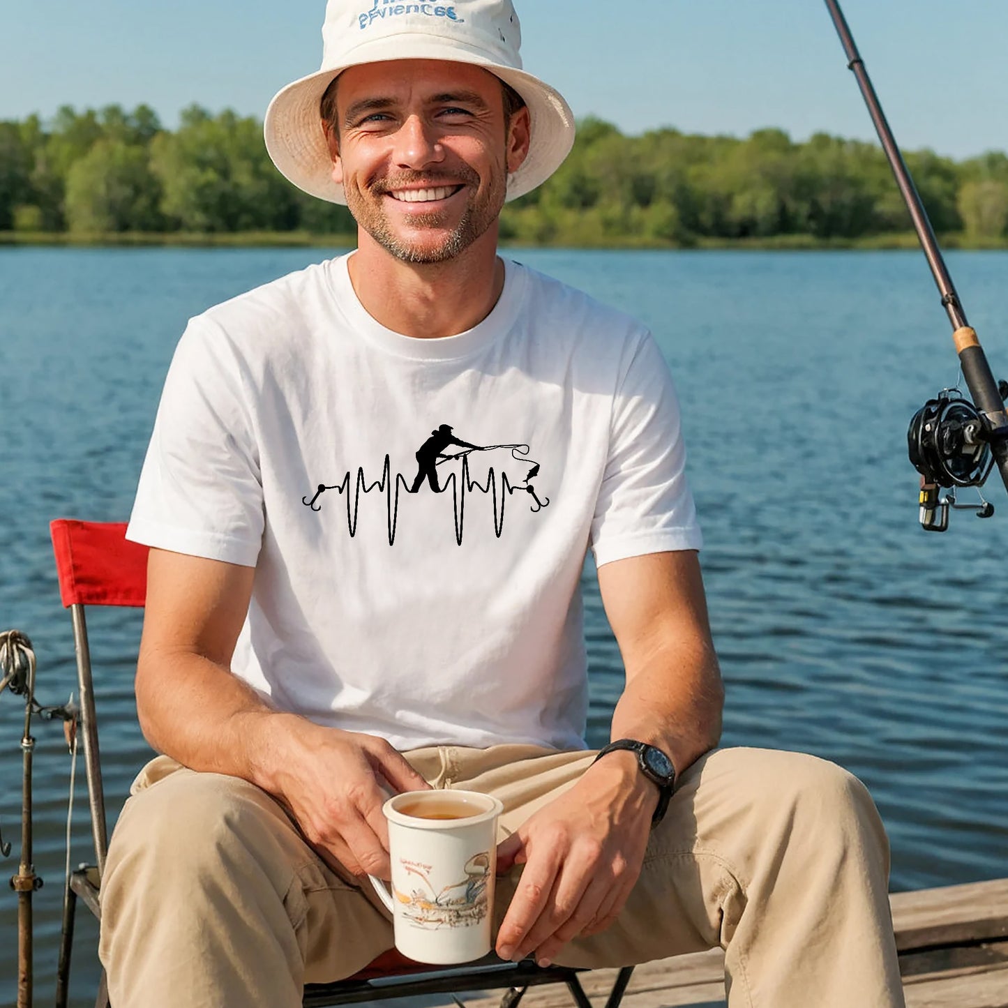 Fishing Lover Shirt – Heartbeat Fishing Tee – Minimalist Angler Graphic Shirt – White – Up To 5XL