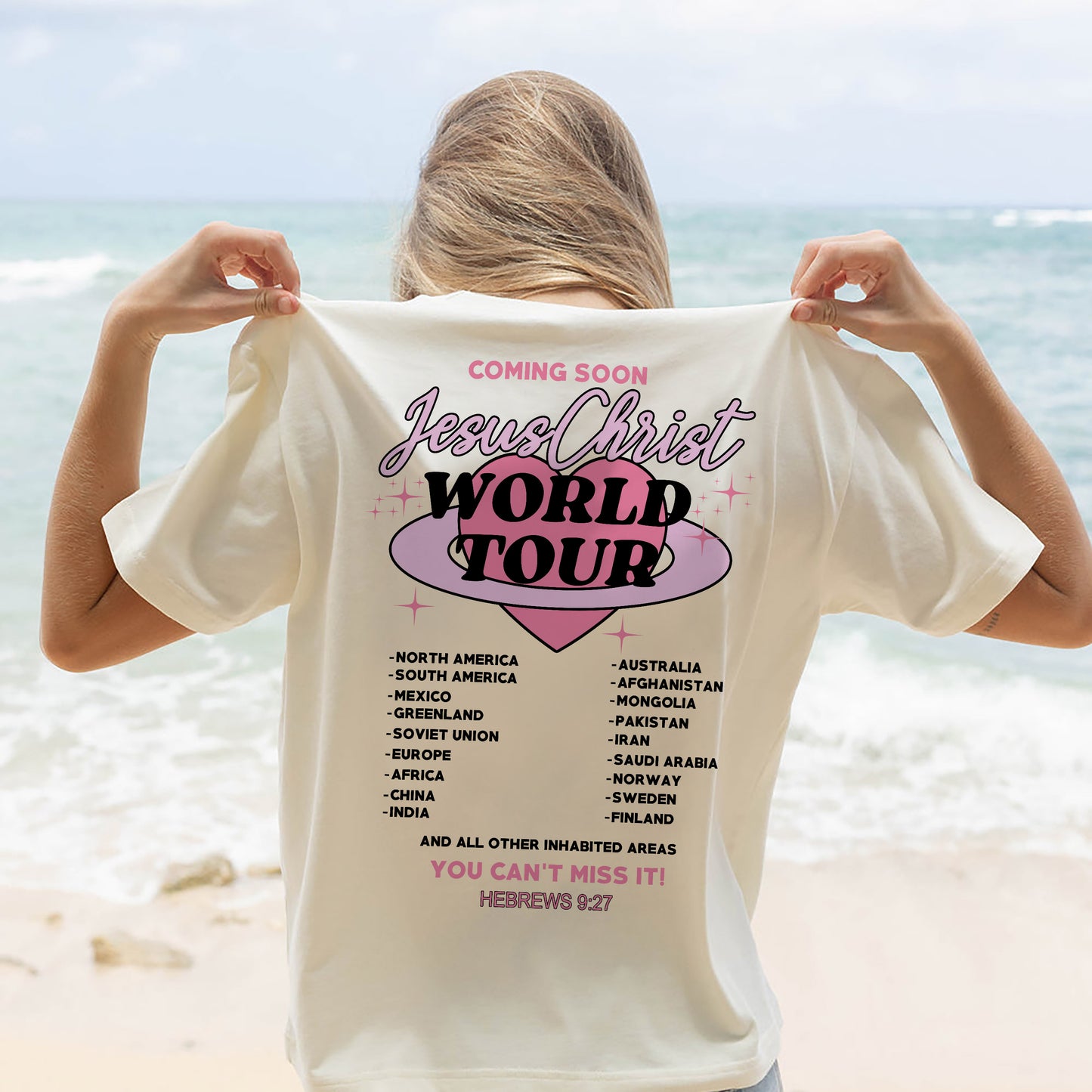 Christian Parody Shirt – Coming Soon Jesus Christ World Tour – Funny Faith Concert Tee – Natural – Up To 5XL