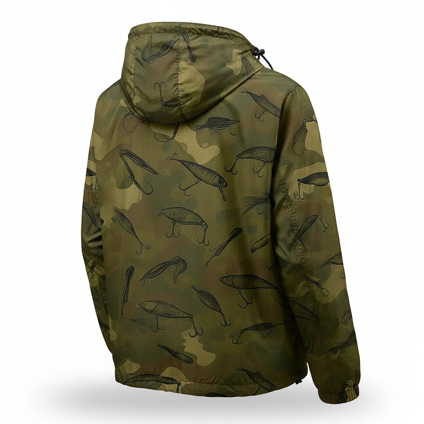 Camouflage Fishing Lure Windbreaker Jacket – Lightweight Hooded Outdoor Jacket for Men