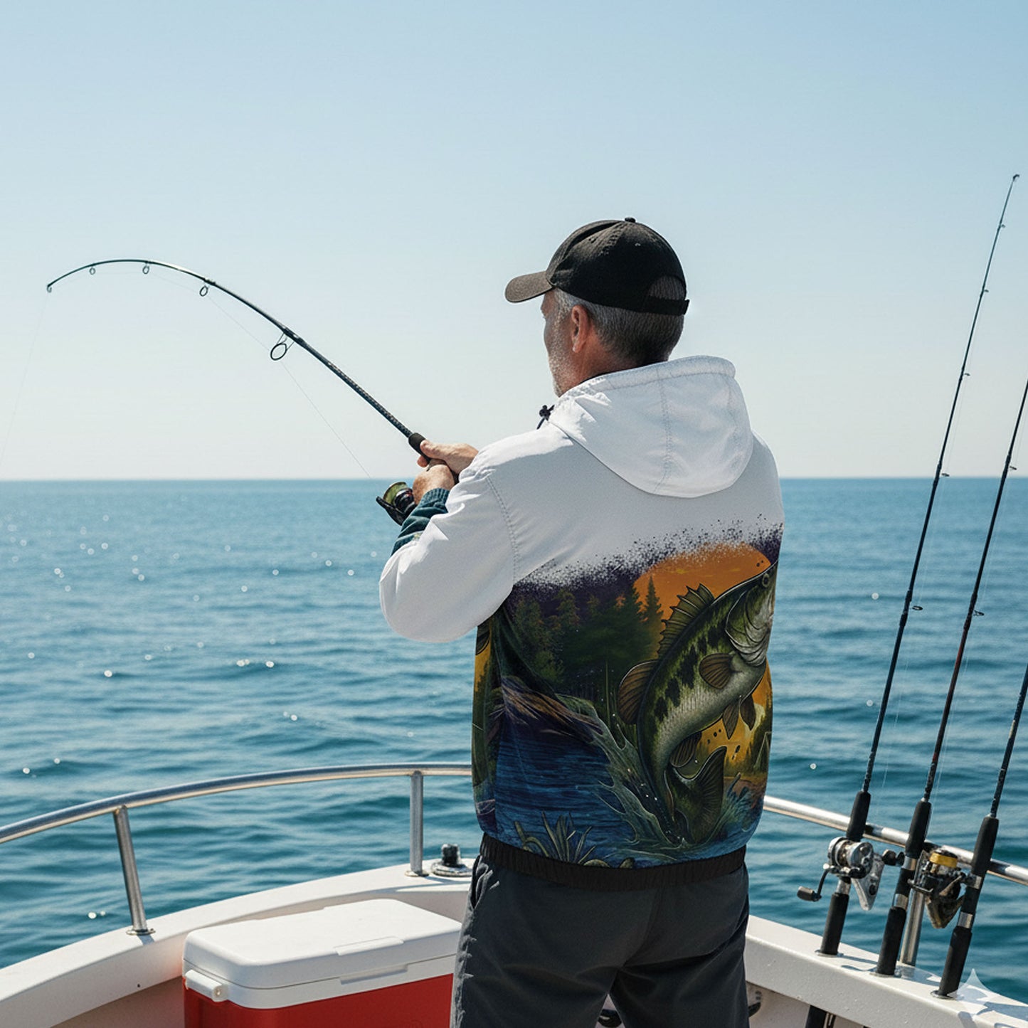 Largemouth Bass Windbreaker Jacket – Sunrise Fishing Edition | Lightweight Hooded Fishing Jacket for Men