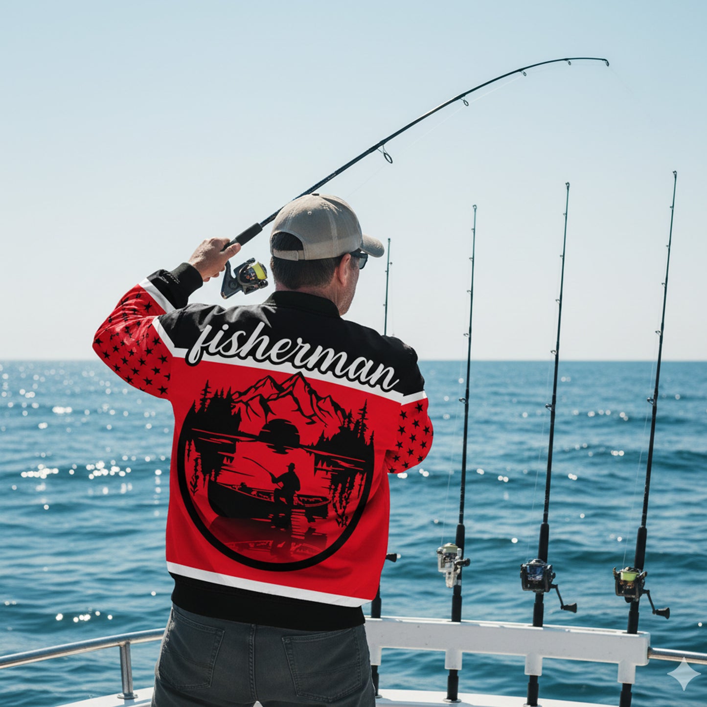 Fisherman Bomber Jacket – American Fishing Club Edition | Red & Black Outdoor Fishing Jacket for Men