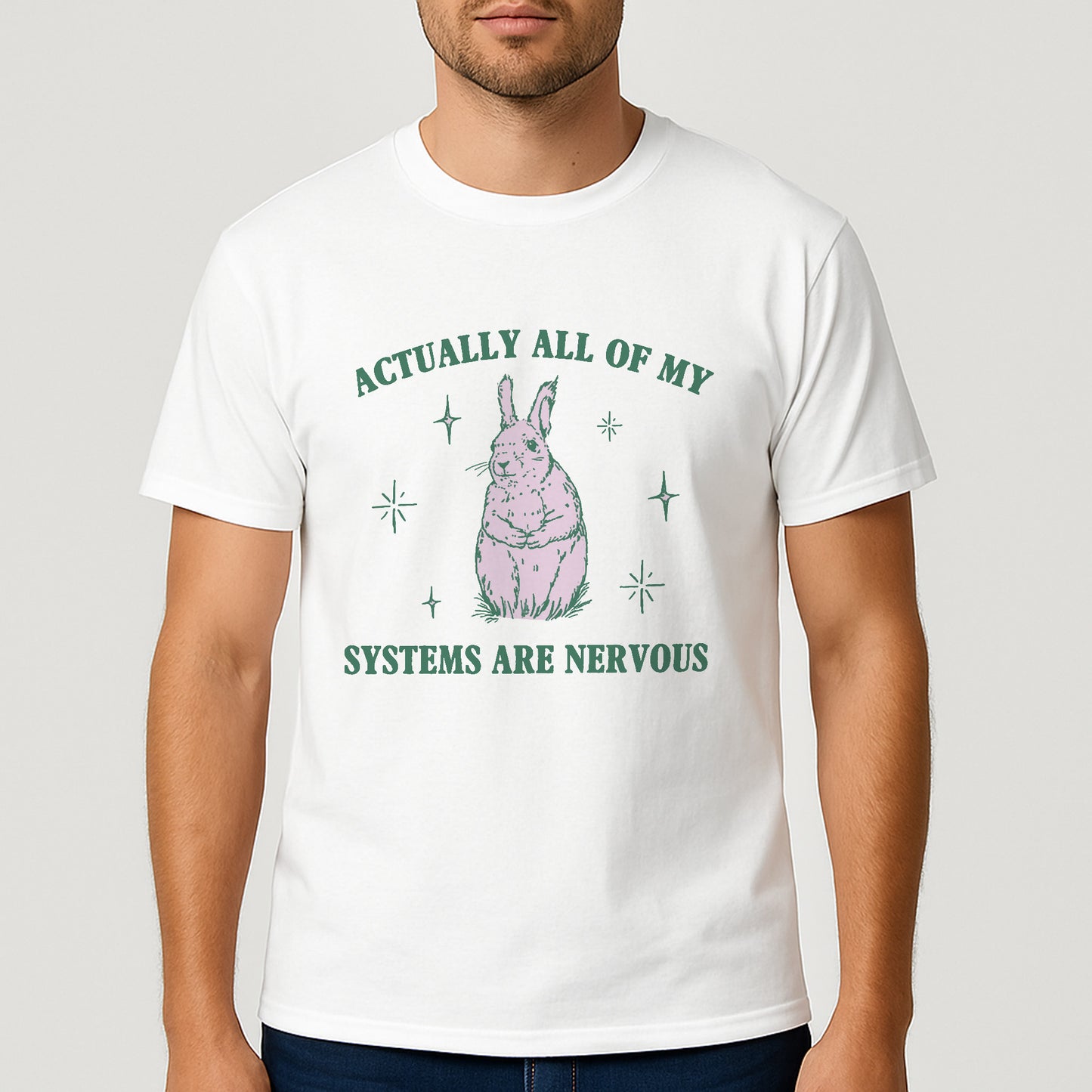 Actually All Of My Systems Are Nervous T-Shirt – Funny Psycho Bunny Tee – White - Up To 5XL