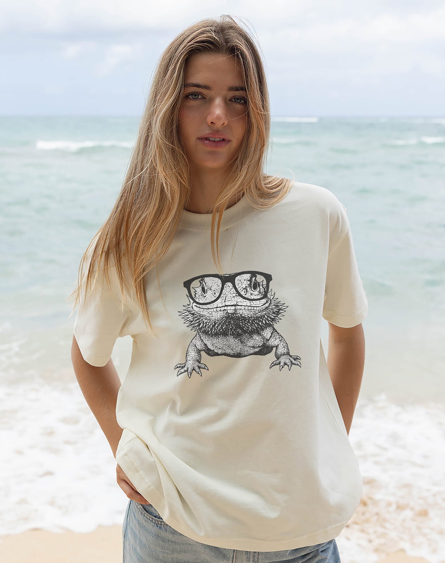 Bearded Dragon T-Shirt With Glasses – Funny Reptile Tee For Lizard Lovers - Natural - Up To 5XL
