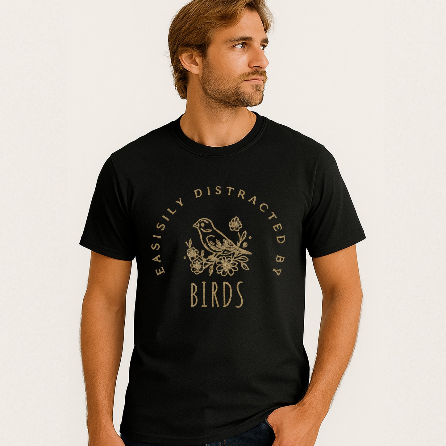 Easily Distracted By Birds T-Shirt – Vintage Birdwatching Shirt For Bird Lovers - Black - Up To 5XL