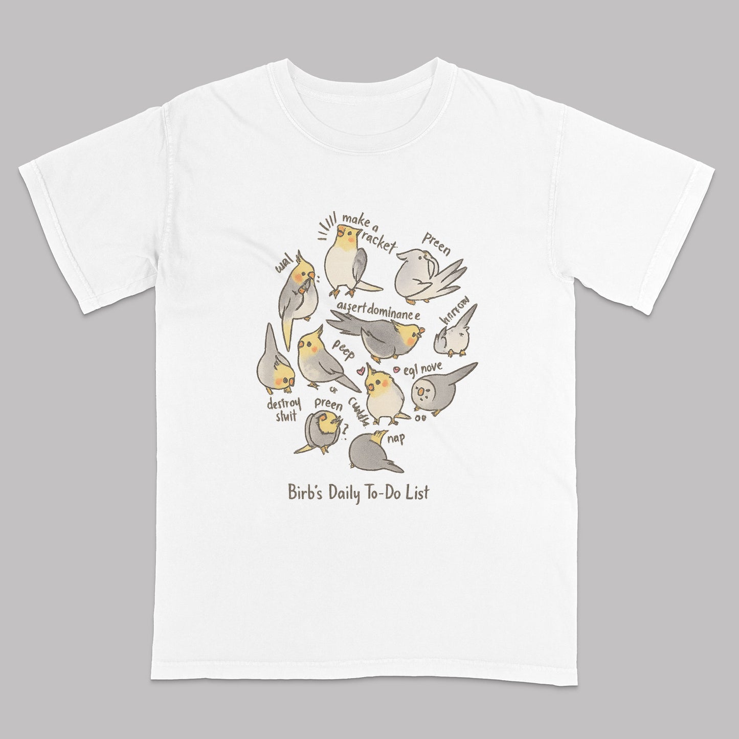 Aunny Bird To-Do List T-Shirt – Cute Cockatiel Meme Tee - White - Up To 5XL