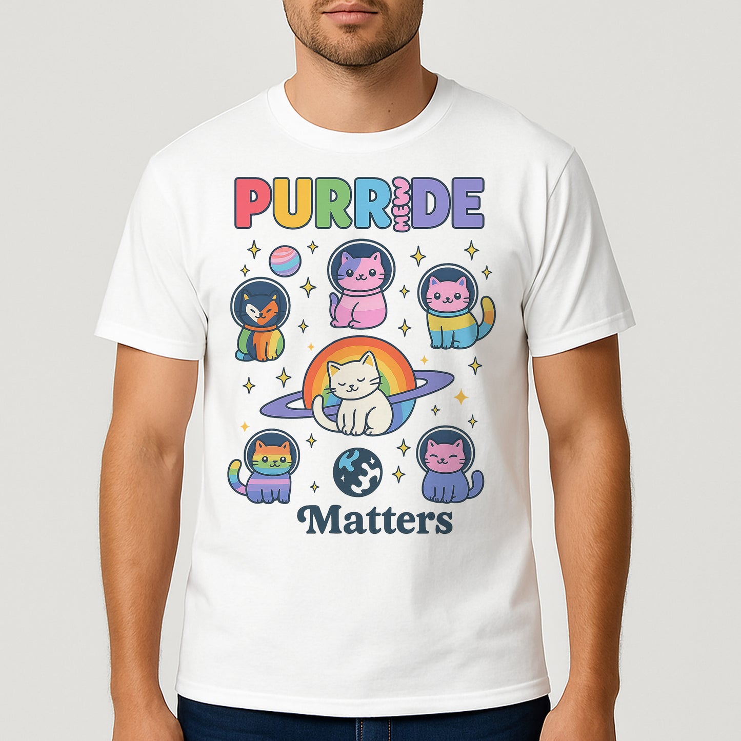 Purride T-Shirt – Cute LGBT Pride Cat Shirt – White - Up To 5XL