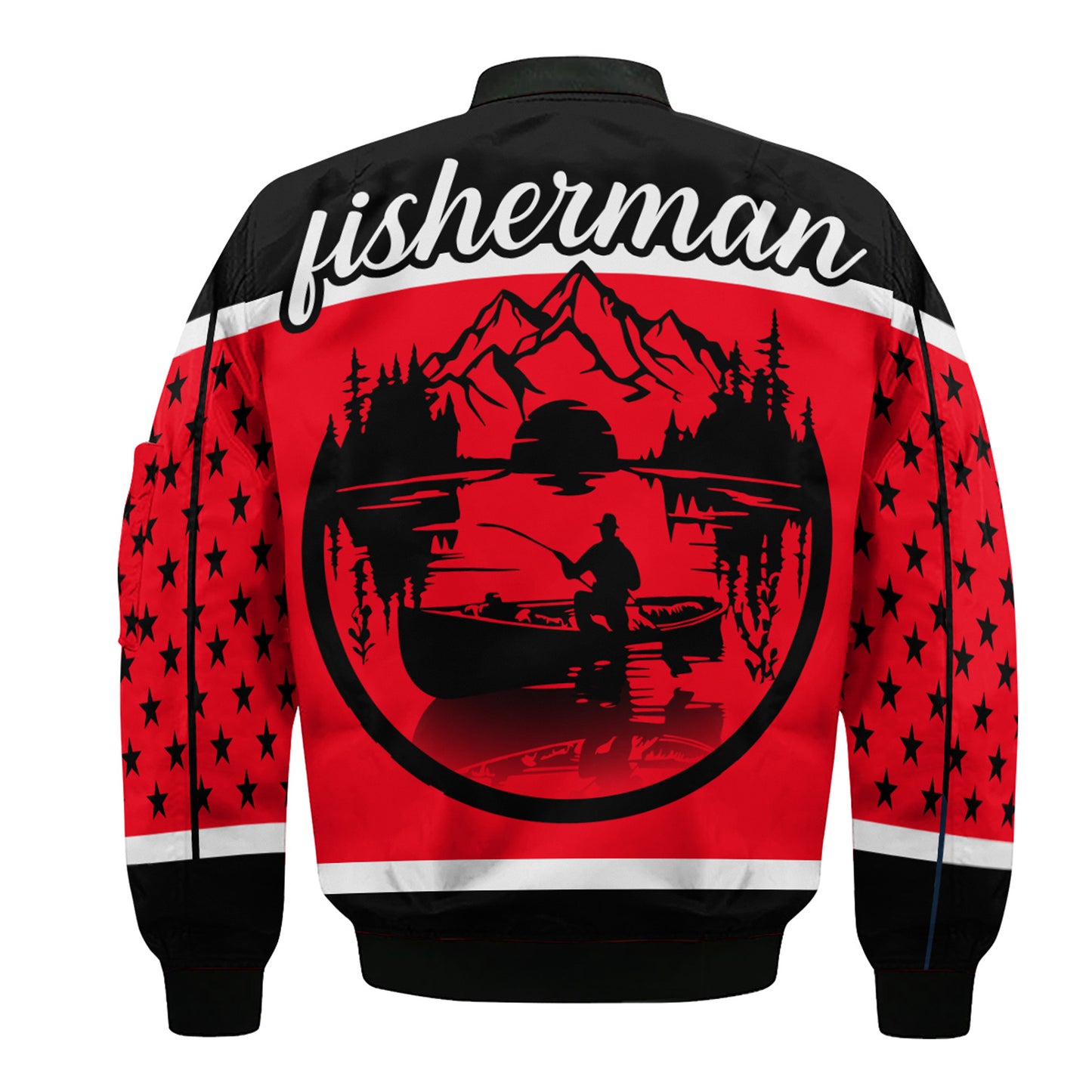 Fisherman Bomber Jacket – American Fishing Club Edition | Red & Black Outdoor Fishing Jacket for Men