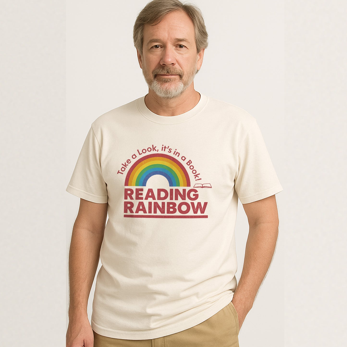 Reading Rainbow T-Shirt – Vintage Book Lover Tee – Natural - Up To 5XL