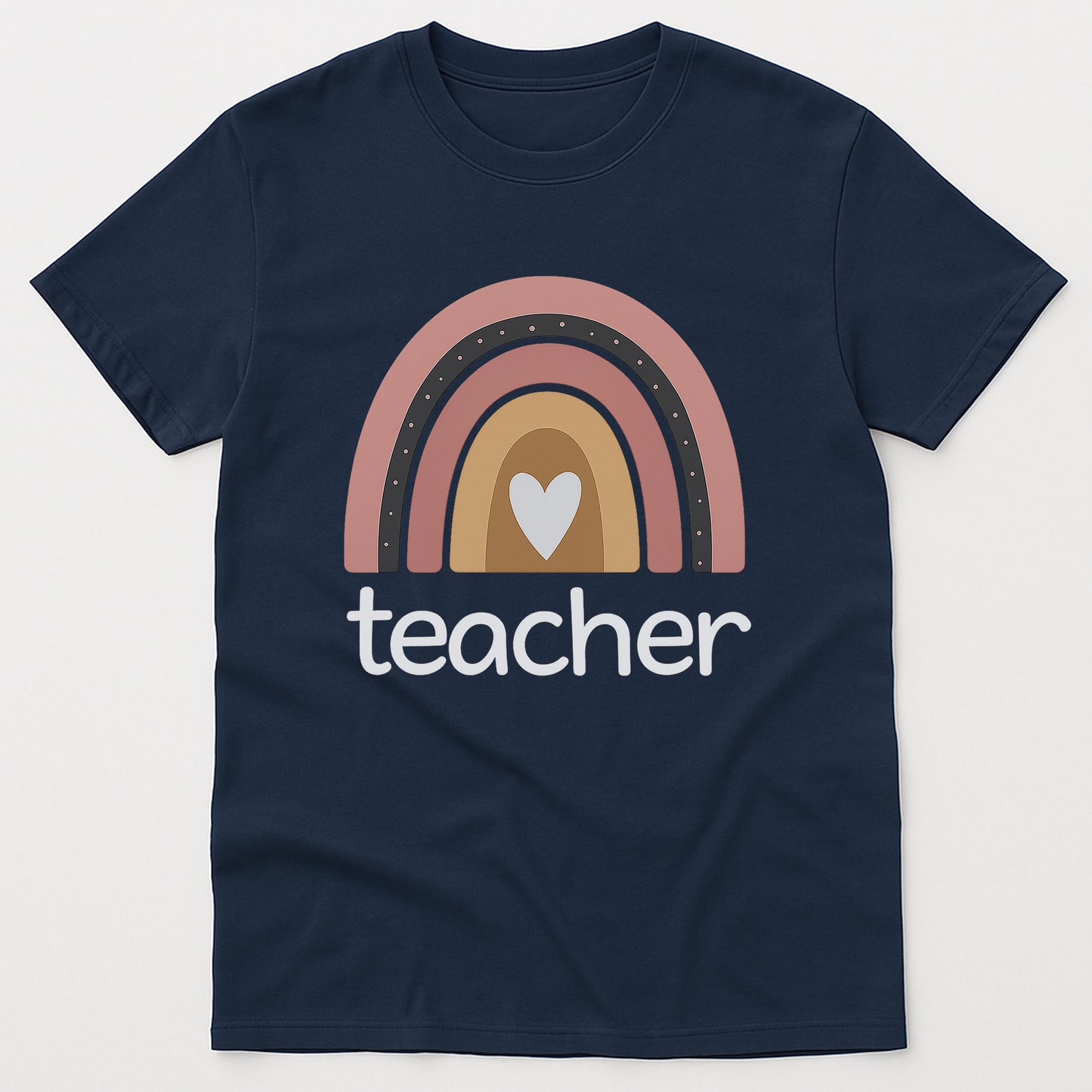 Boho Rainbow Teacher T-Shirt – Funny Teacher T Shirts– Navy - Up To 5XL