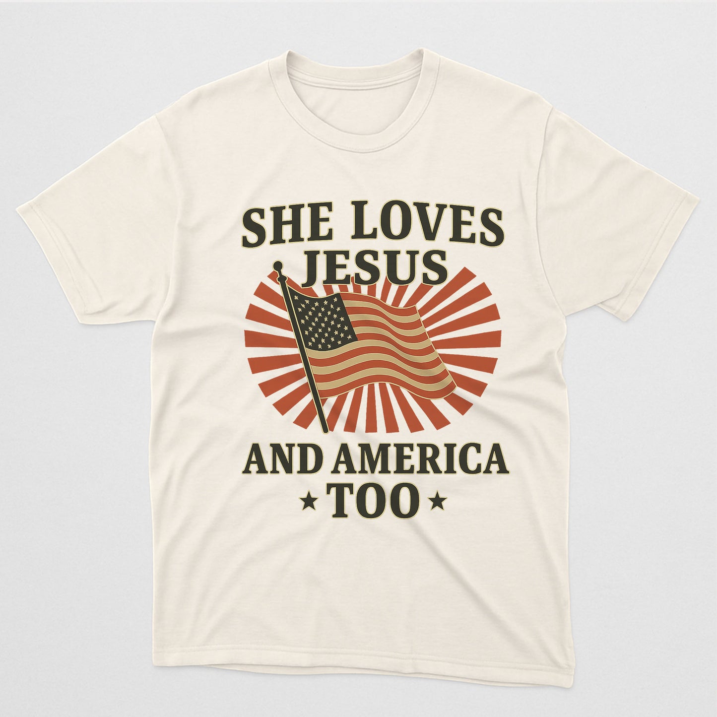 She Loves Jesus And America Too Shirt – Patriotic 4th Of July Tee For Christian – Natural Tee - Up To 5X