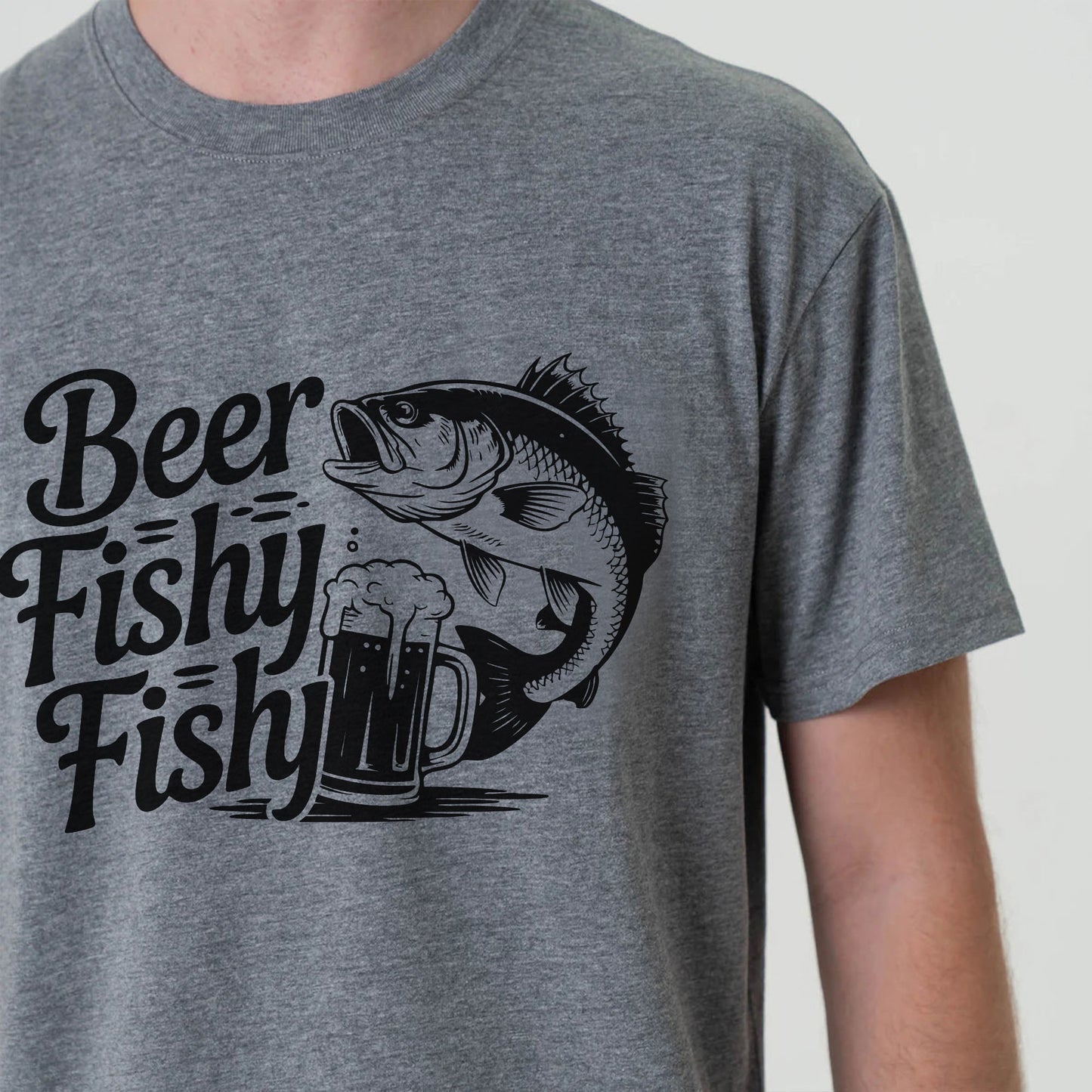 Funny Fishing Shirt - Beer Fishy Fishy Graphic Tee - Fisherman & Beer Lover Gift – Sport Grey – Up To 5XL